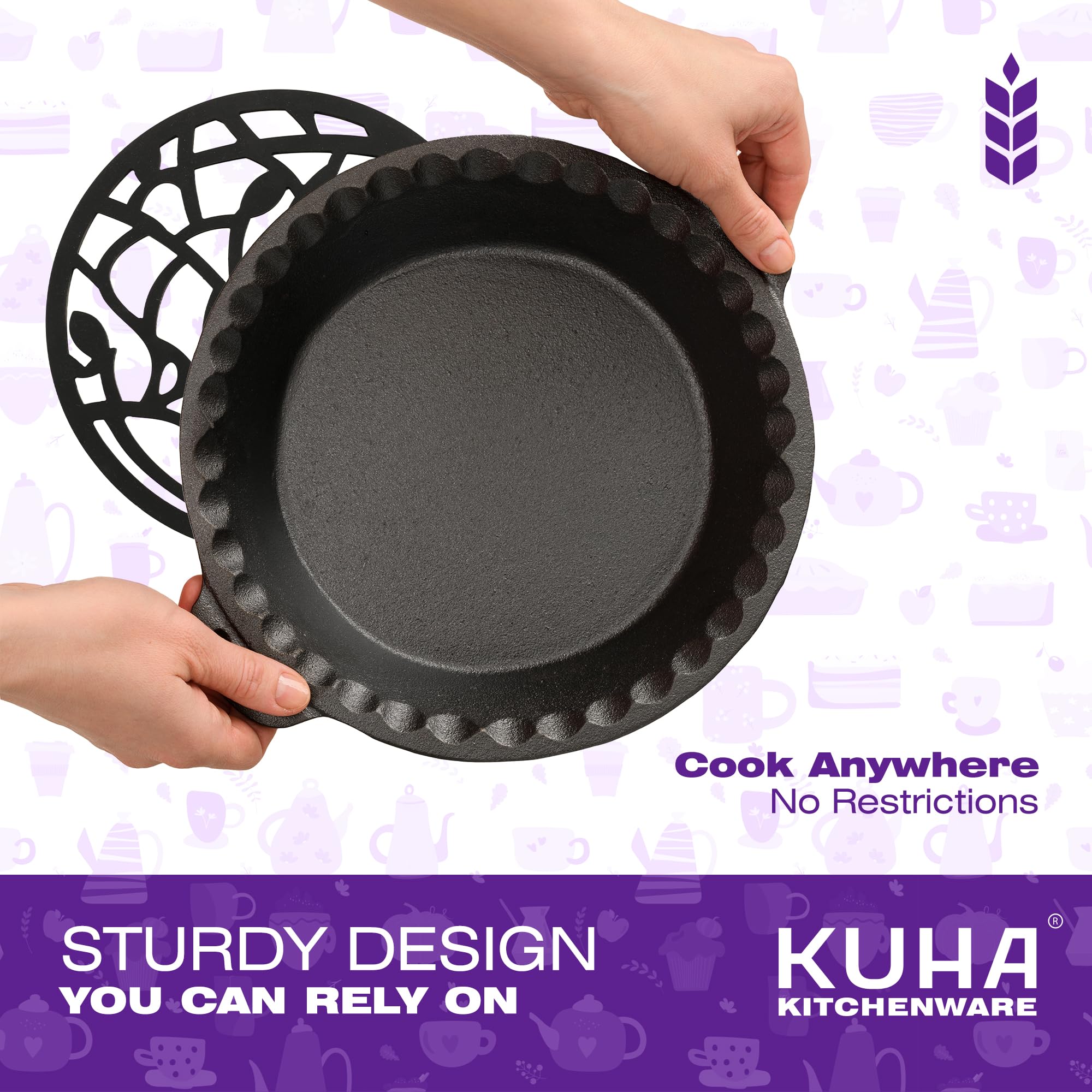 Kuha 9    Cast Iron Pie Pan - Black Nonstick Cast Iron Pan For Baking Apple, Pumpkin, Cherry Pies - Round Pre-Seasoned Cast Iron