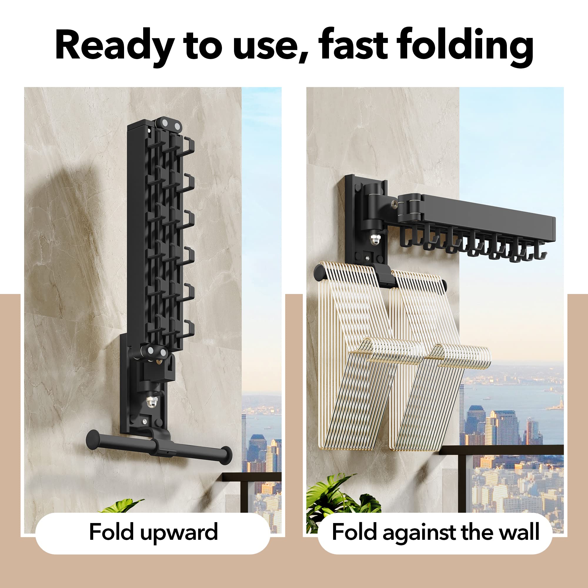 HEILAIYI Wall Mounted Clothes Hanger Clothes Drying Rack Laundry Drying Rack Clothes Rack Wall Mount Drying Rack Clothing Laundry Rack Folding Retractable Collapsible can Fold Upward & Left & Right