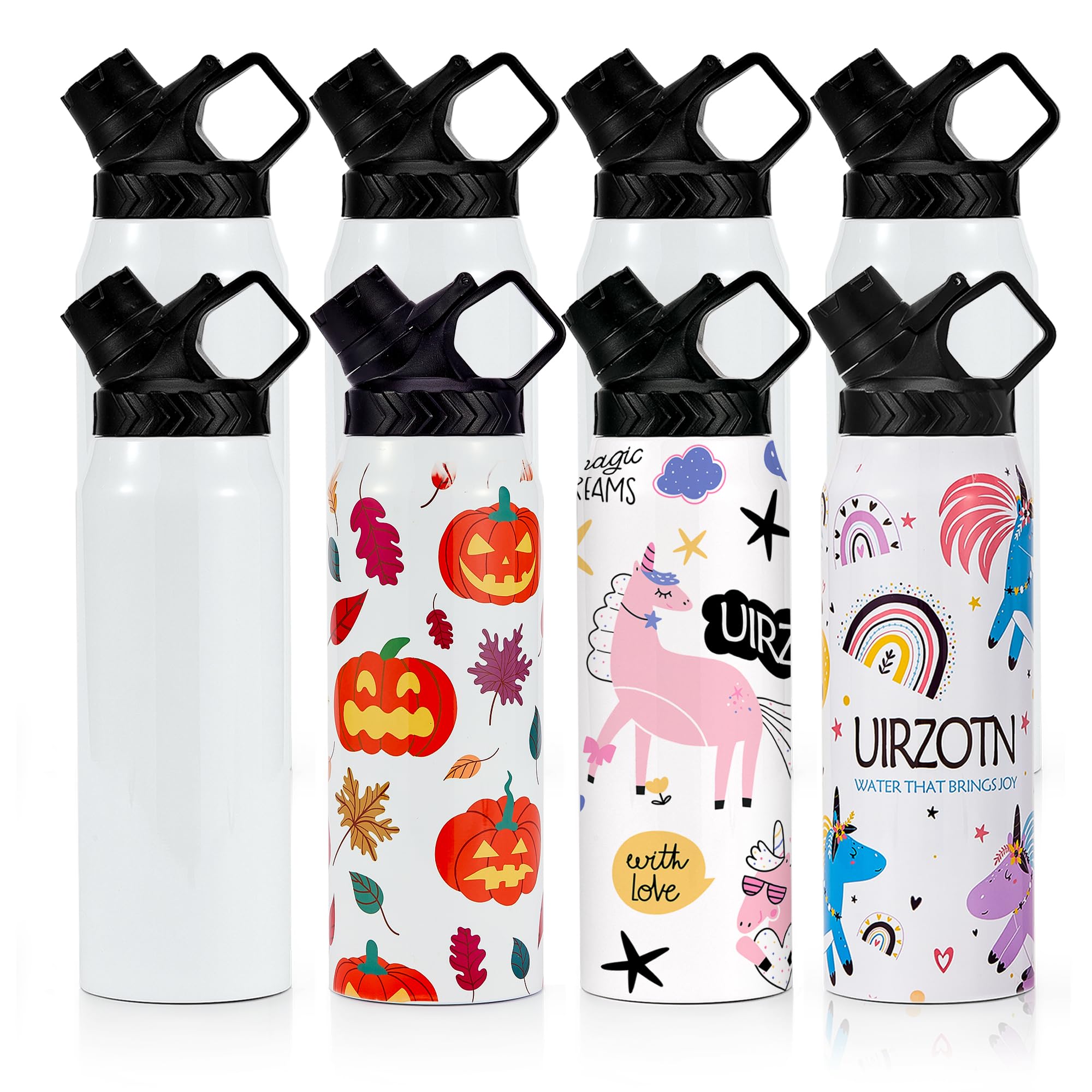 UIRZOTN 8 Pack 32 OZ Sublimation Water Bottle Blanks in Bulk, Stainless Steel Insulated Sports Tumbler Cups with Polymer Coating