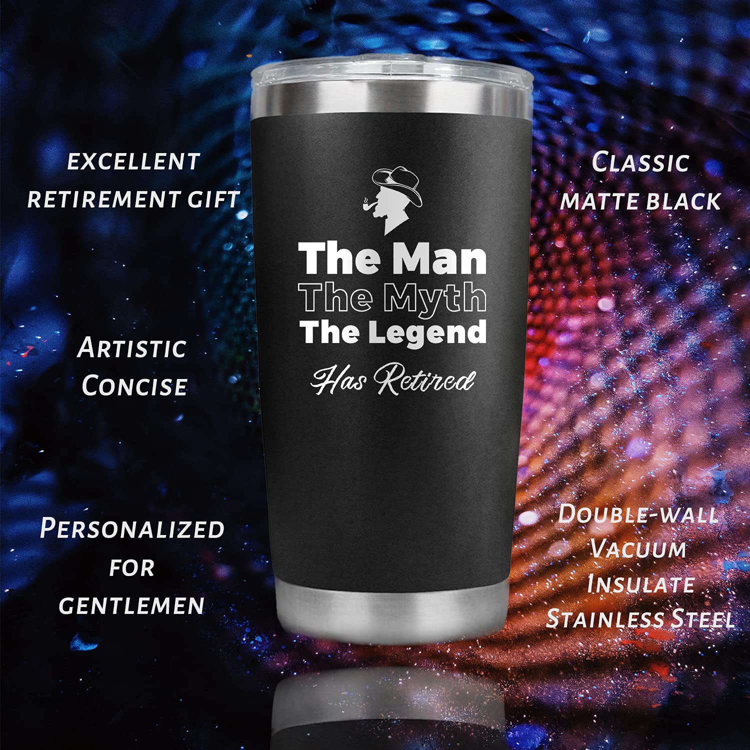 Retirement Gifts For Men Funny Tumbler Retiring Gift Ideas For Coworkers, Boss, Dad, Friends Stainless Steel Matte Black 20 Oz T