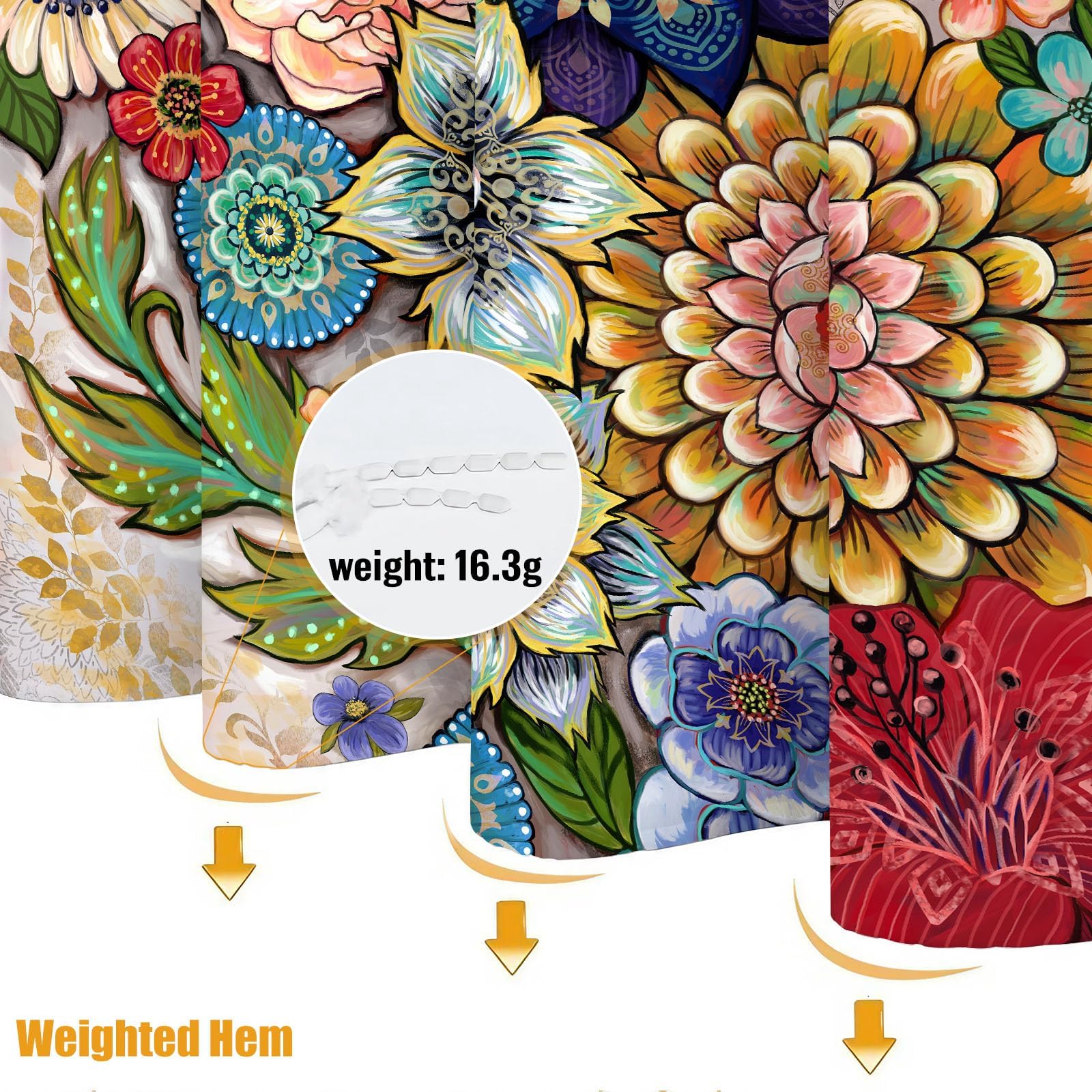 Neasow Boho Floral Shower Curtains For Bathroom, Bright Fabric Blossom Shower Curtain With 12 Hooks, Multi Color 72''  72''