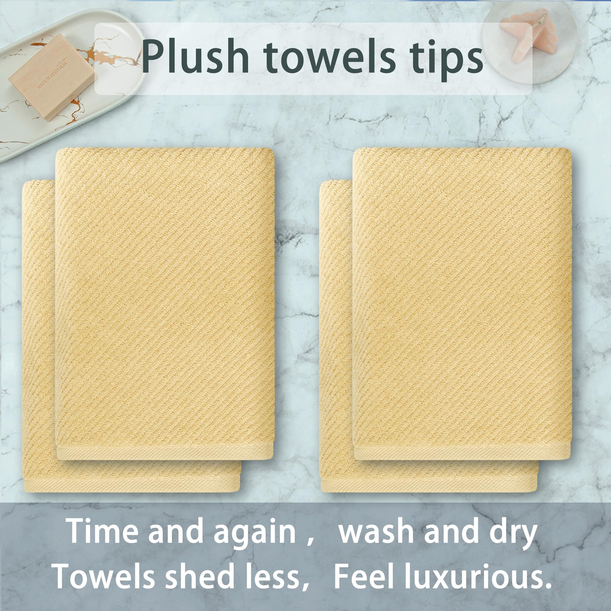 Yellow Bath Towels, Luxury Bath Towels Set Of 4, Large 30'' X 56'' - 100% Cotton | Quick Dry | Lightweight | Thick | Soft | Abso