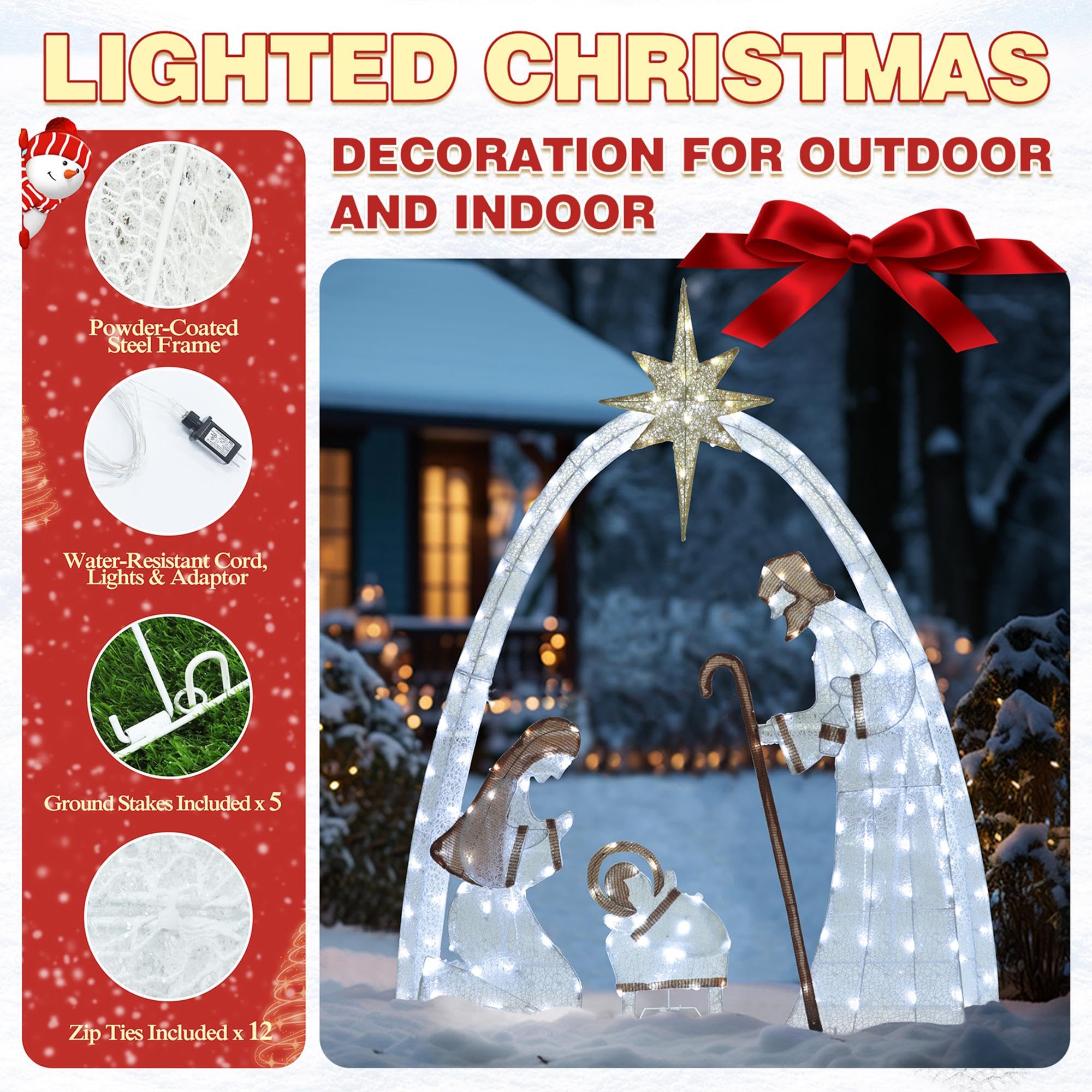 MUPATER Lighted Nativity Scene Outdoor Christmas Decoration, Christmas Holiday Yard Decor Nativity Set for Lawn, Yard Home Party