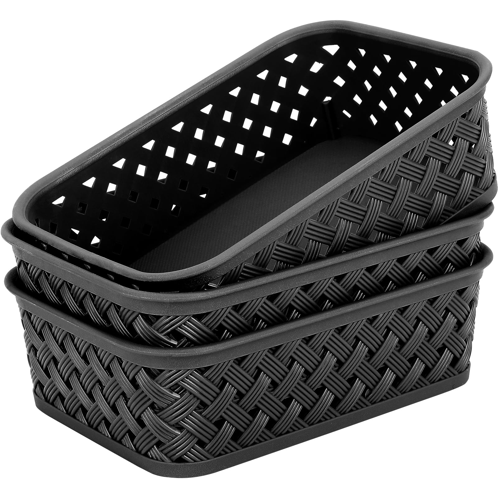 Maxgear Organization And Storage 3 Packs, Plastic Storage Bins Organizer Bins, Woven Baskets For Storage, Plastic Baskets With H