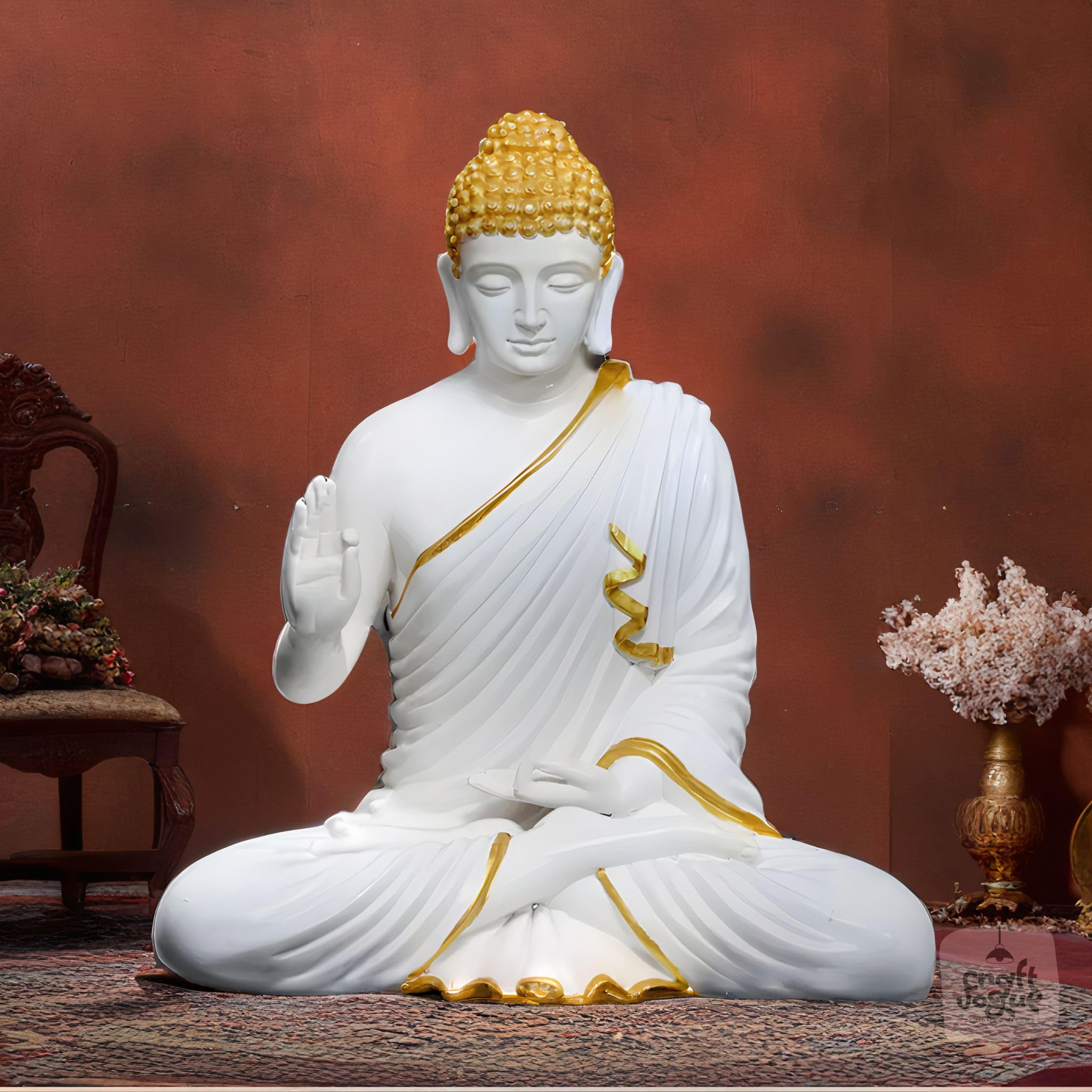 Craftvogue 2 Ft Gautam Buddha Idol | Large Fiberglass Meditation Statue For Home Office Garden Decor | Buddha Showpiece For Livi