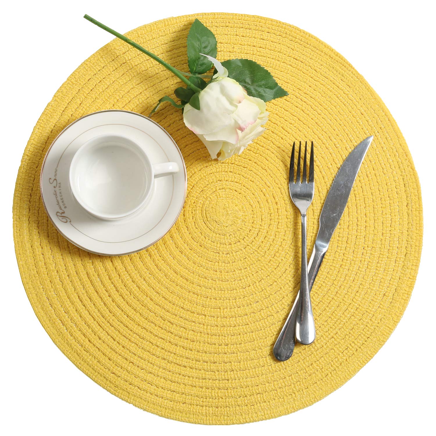 SHACOS Round Braided Placemats Set of 4 Washable Kitchen Table Place Mats Doilies Table Mats for Home Wedding Party Dining Table