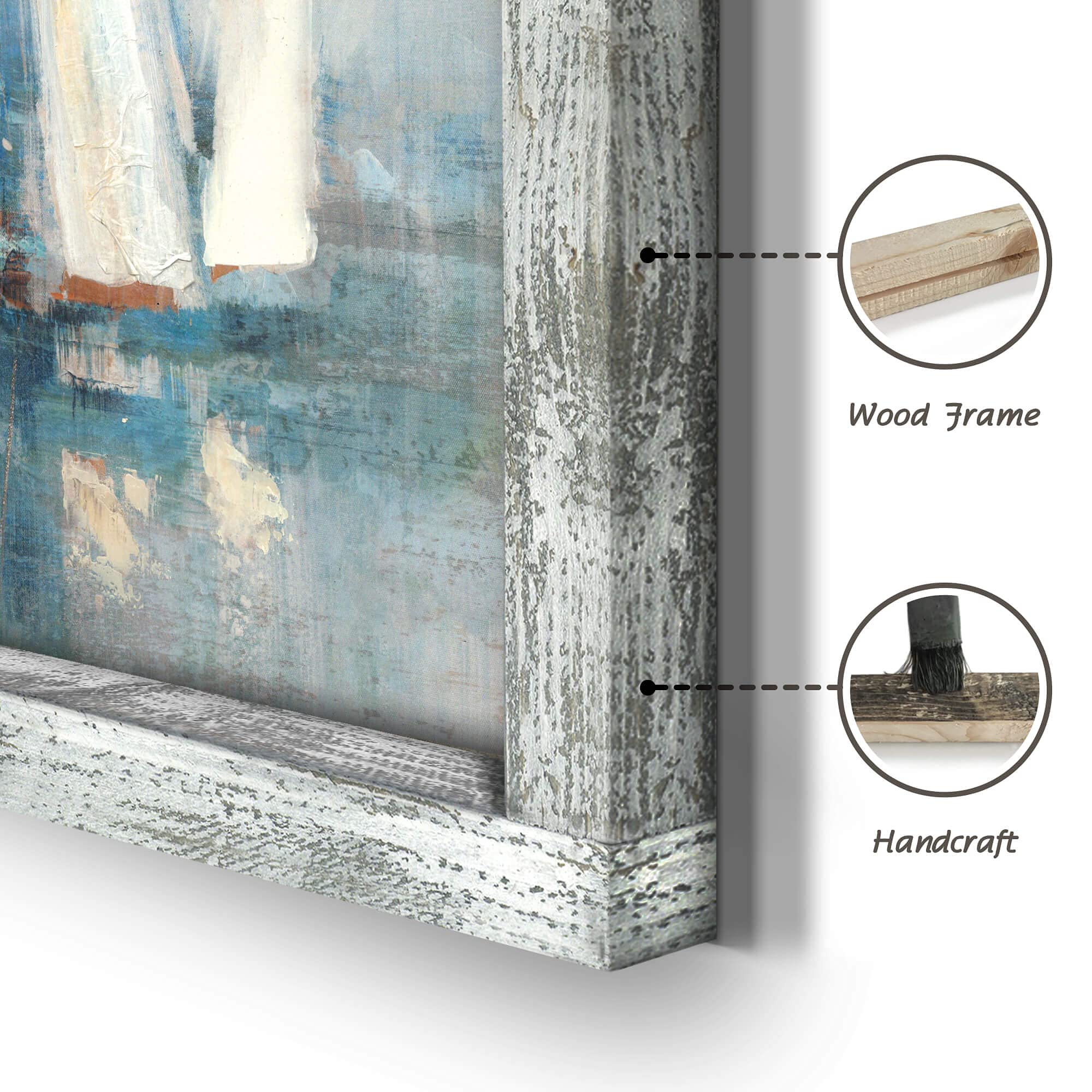 Coastal Framed Painting Wall Art: Abstract Ocean Artwork Seascape Picture Sailboat Prints On Wood In Modern Style For Bedroom 32