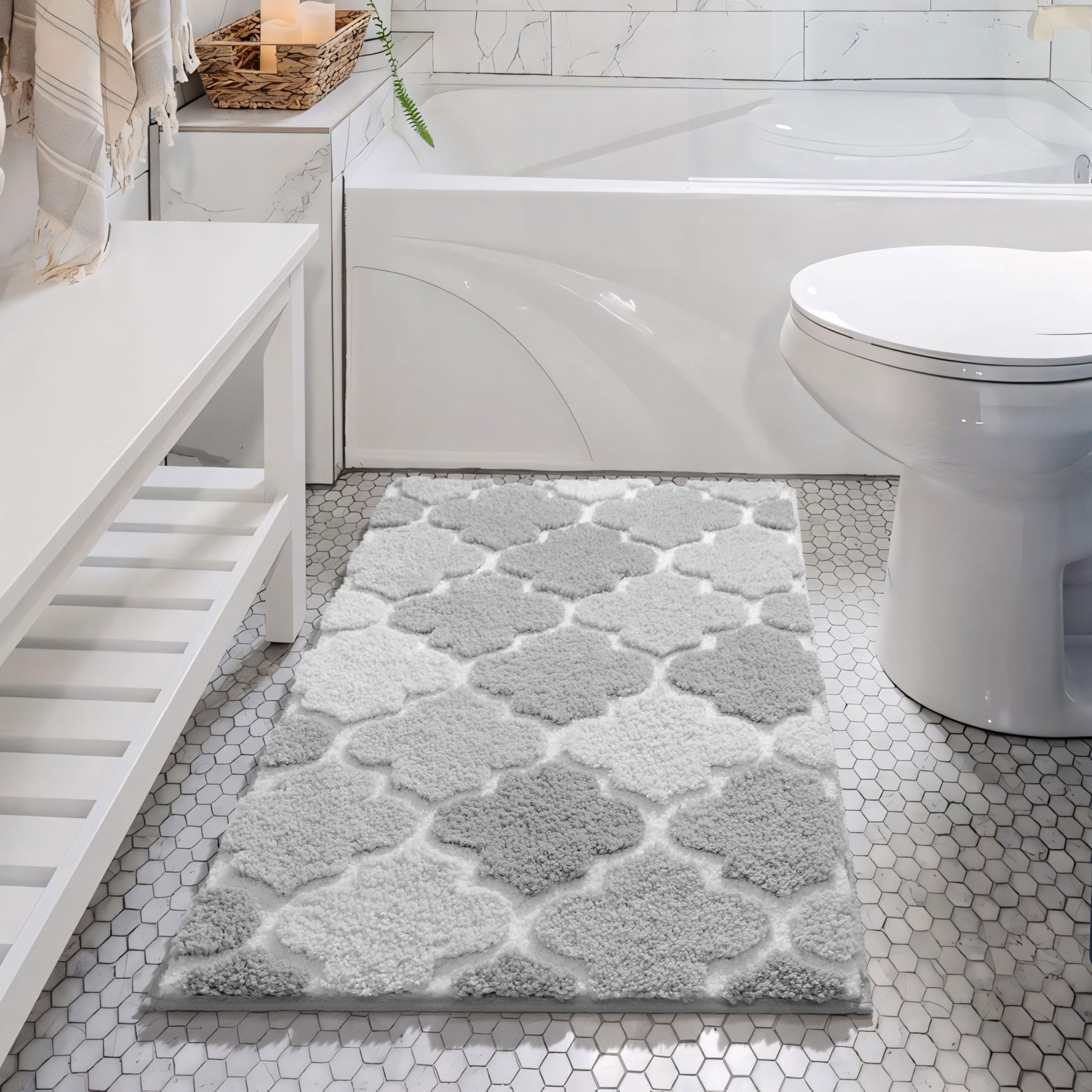 Dexde Bathroom Rugs Non-Slip, Bath Rugs Extra Absorbent Shaggy Bath Mat, Machine Washable Soft Plush Throw Rug For Bathroom Floo