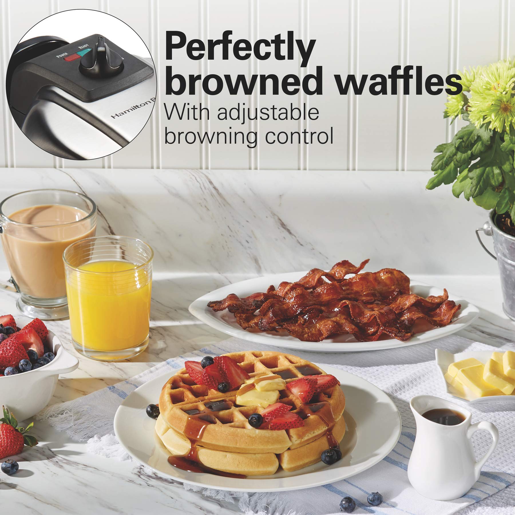 Hamilton Beach 26031 Belgian Waffle Maker With Removable Nonstick Plates, Single Flip, Ceramic Grids, Black