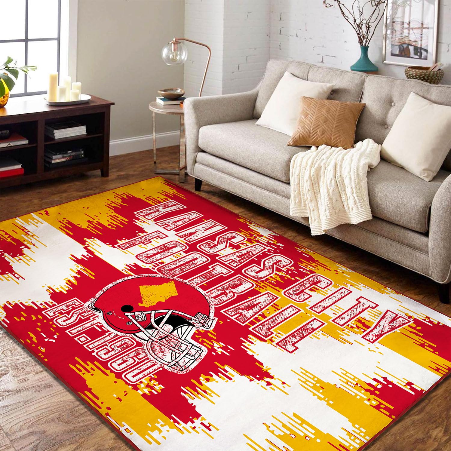 YANGUMGUAN Kansas City Living Room Rug for Bedroom Machine Washable Football Sports Area Rugs Carpet Non-Slip Backing for Boys a