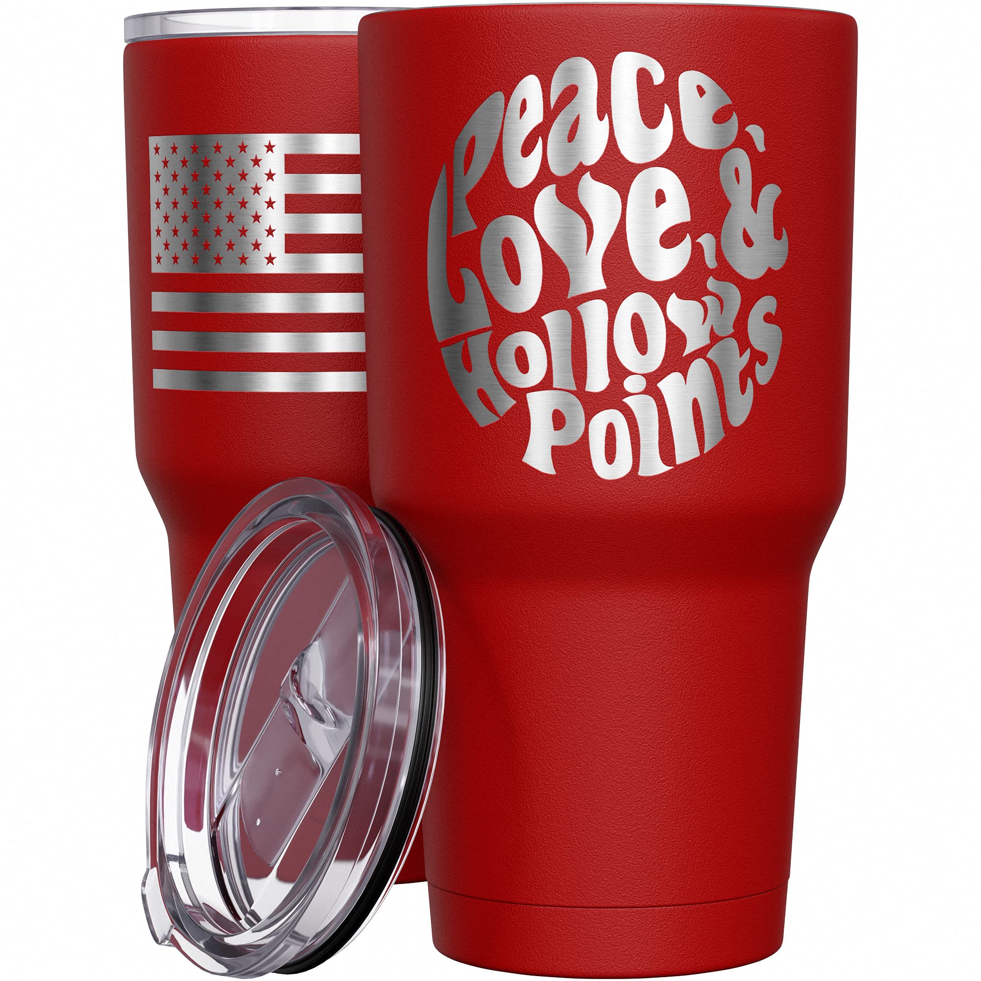 We The People Holsters - Peace - Love - Hollow Points - Coffee Tumbler - American Flag Coffee Travel Mug - Engraved Tumbler - Do