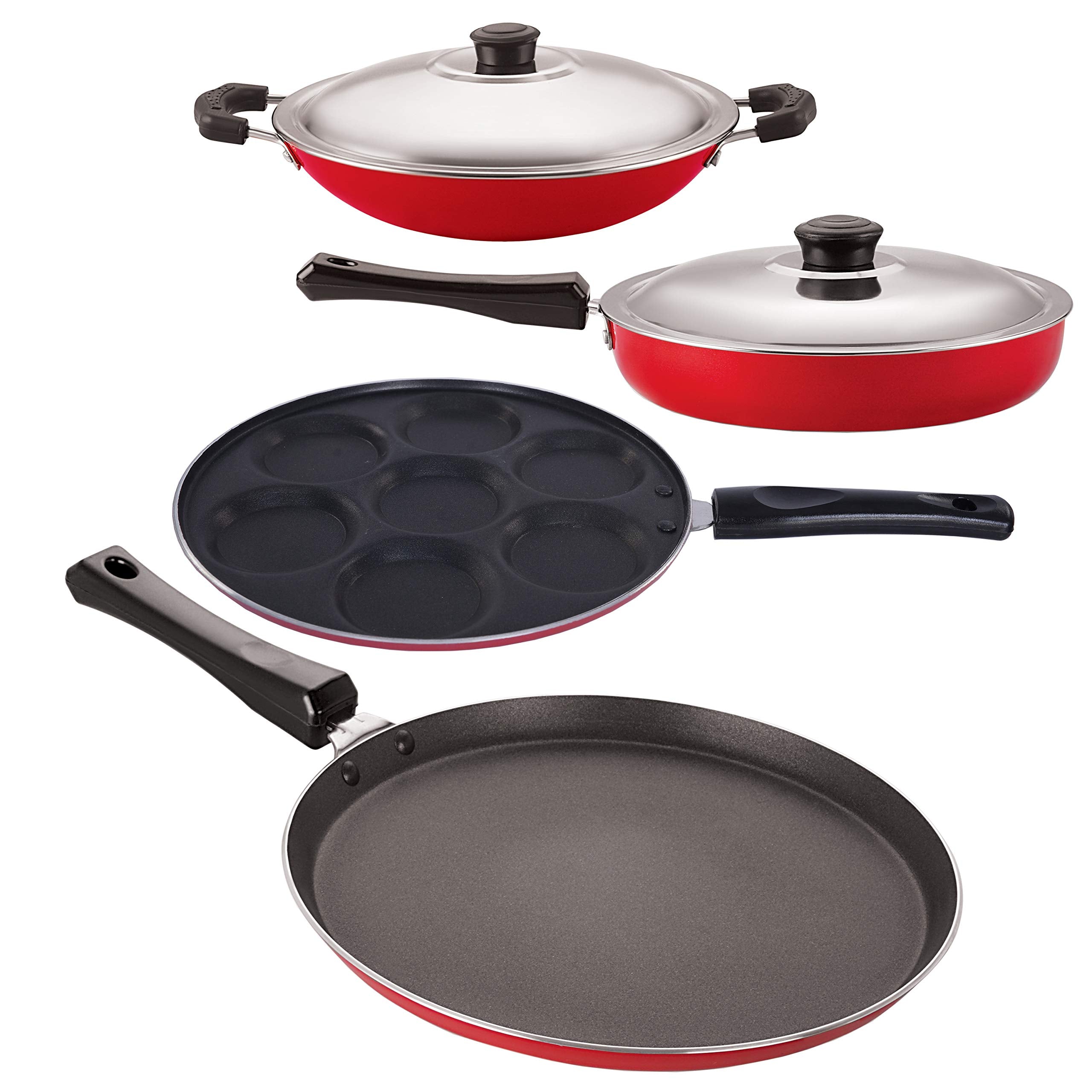 Nirlon 3 Layer NonStick Coated Aluminium 4 Piece Kitchen Cookware Gift Set Offer With Bakelite Handle
