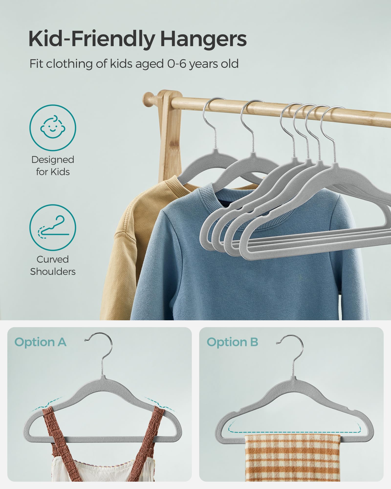 Songmics Baby Hangers 50 Pack, Kids Hangers For Closet, 11.8 X 8.1 Inches, Silver 360 Swivel Hooks, Space-Saving Clothes Hangers