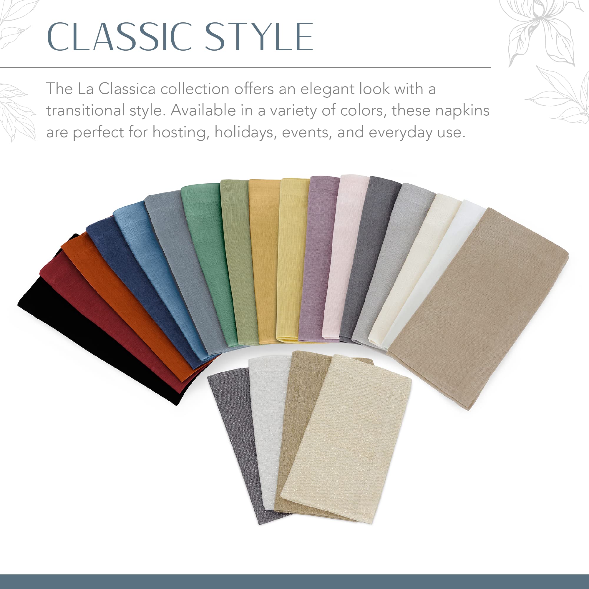 Elrene Home Fashions Villeroy & Boch La Classica Luxury Linen Fabric Napkin (Set Of 4), 21''X21'', Green