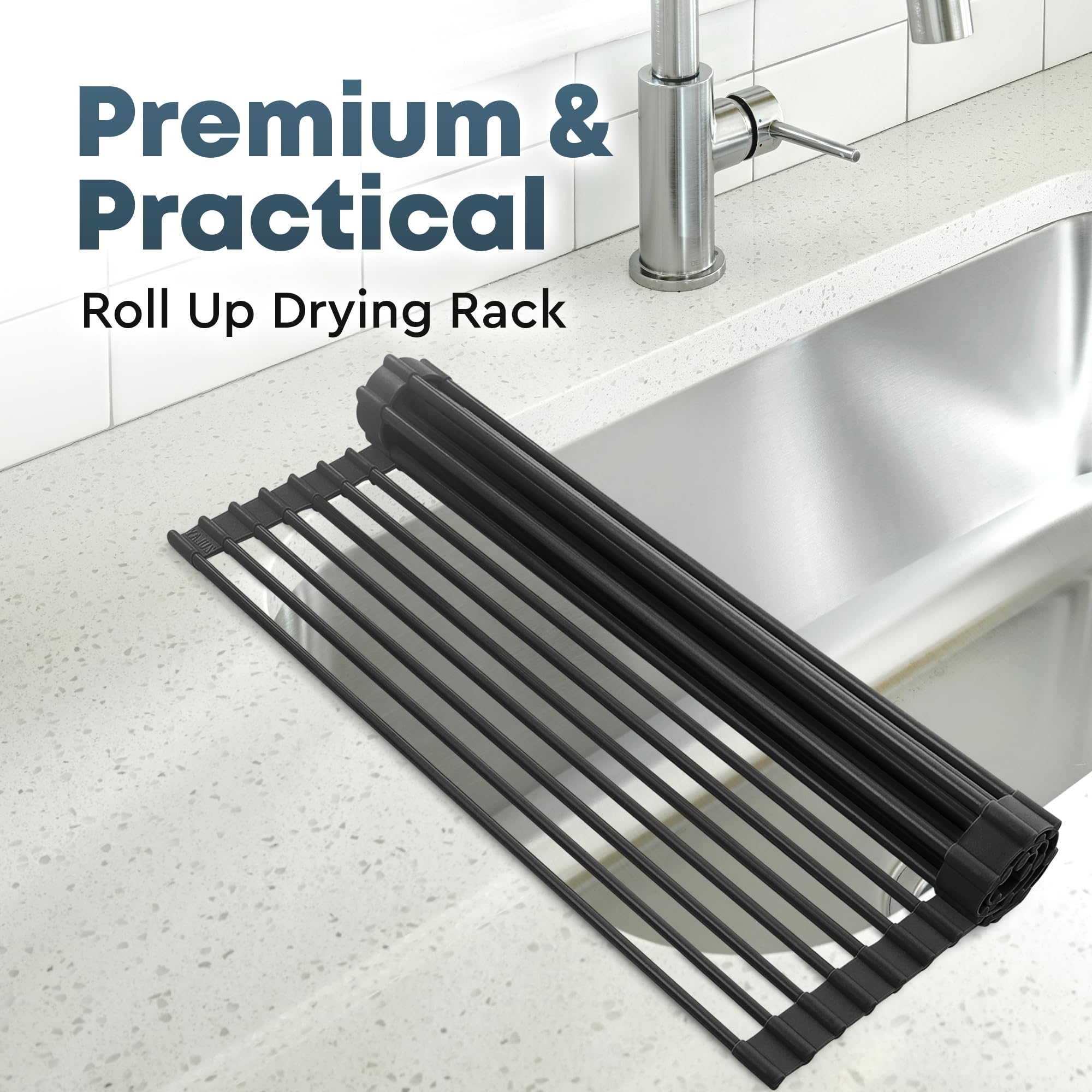 Zulay 20.5'' X 13'' Roll Up Drying Rack - Silicone-Coated Stainless Steel Over Sink Dish Drying Rack - Multipurpose Foldable Sin