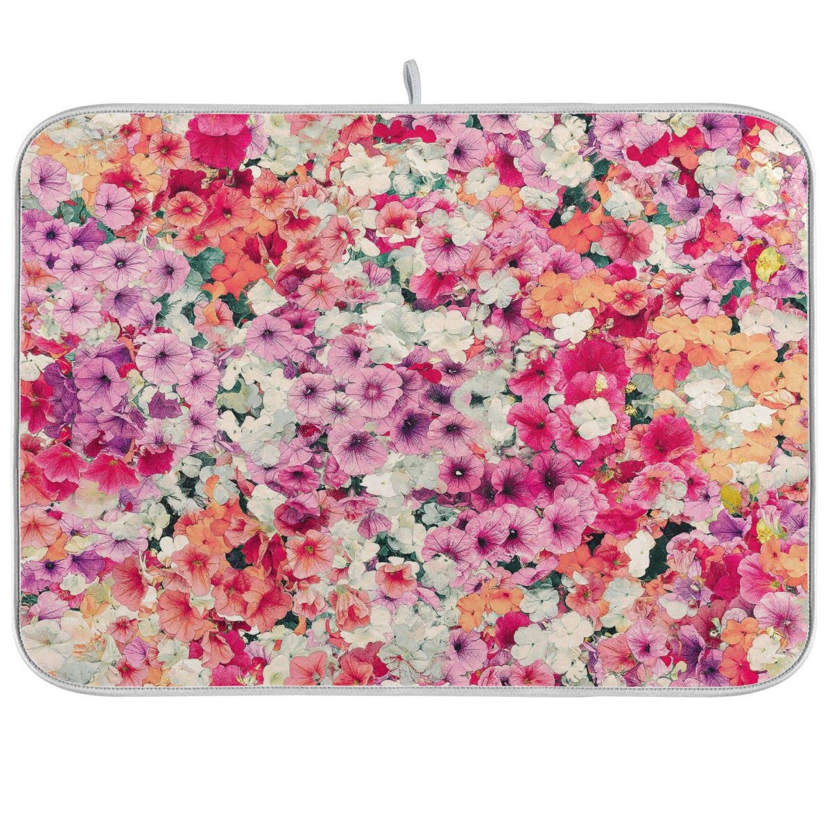 Spring Flowers Pink Purple Dish Drying Mat For Kitchen Sunflower Morning Glory Microfiber Drying Mats Absorbent Reversible Dish