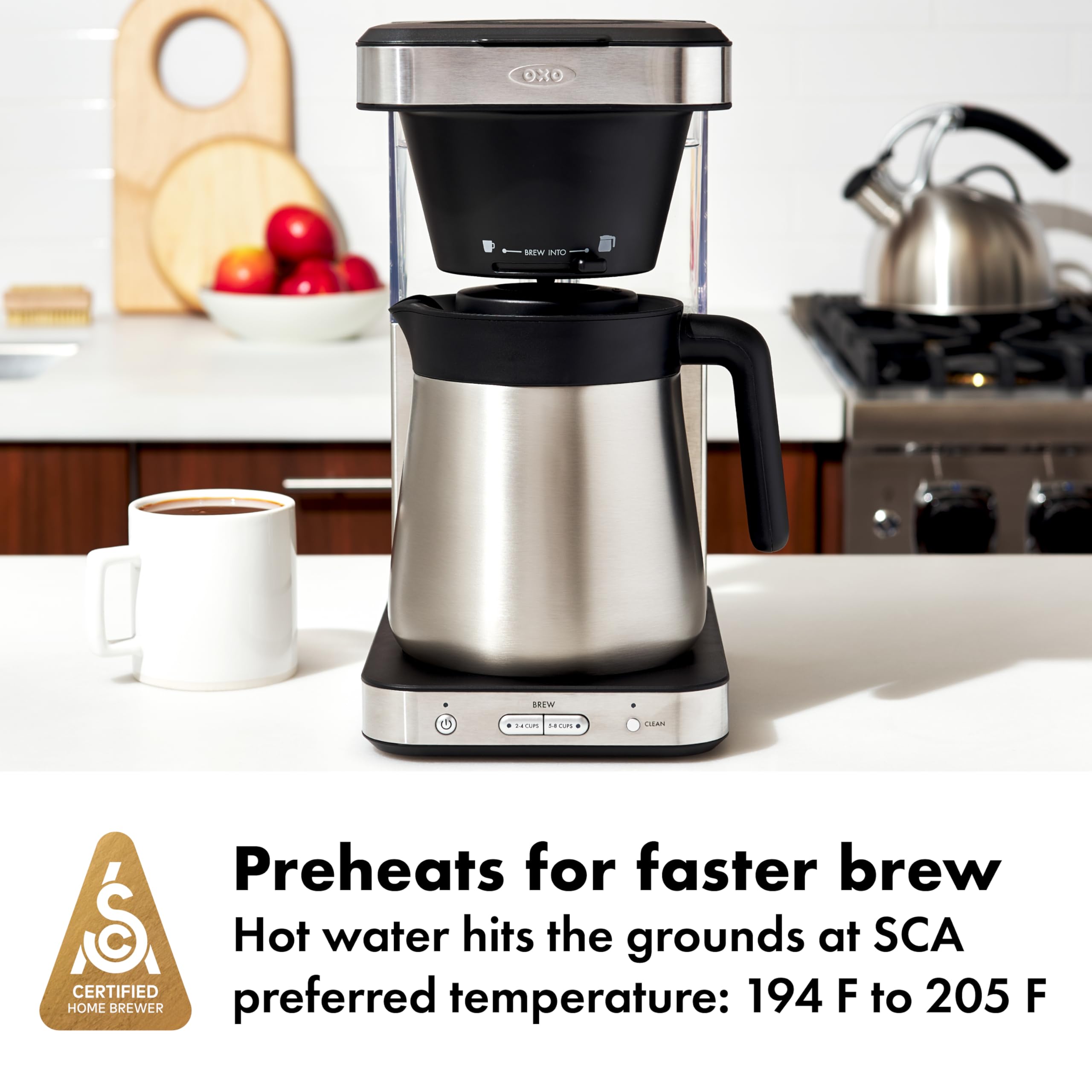 OXO Brew 8-Cup Coffee Maker, Thermal Stainless Steel, Single-Serve & Carafe, Black, Model 8718800