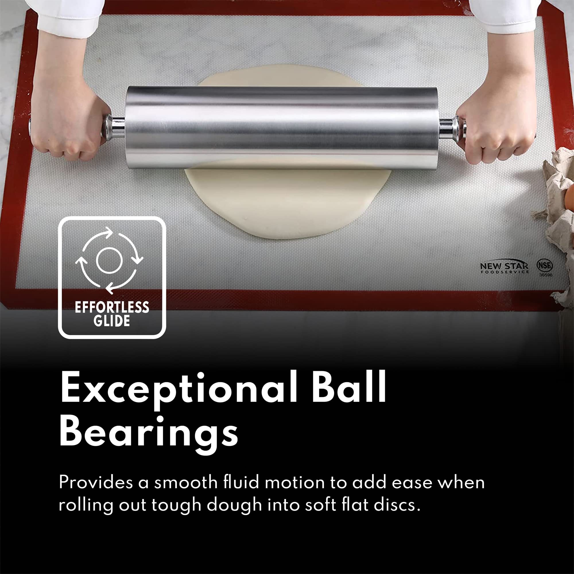 New Star Foodservice 37517 Extra Heavy Duty Restaurant Aluminum Rolling Pin, 15'', Silver