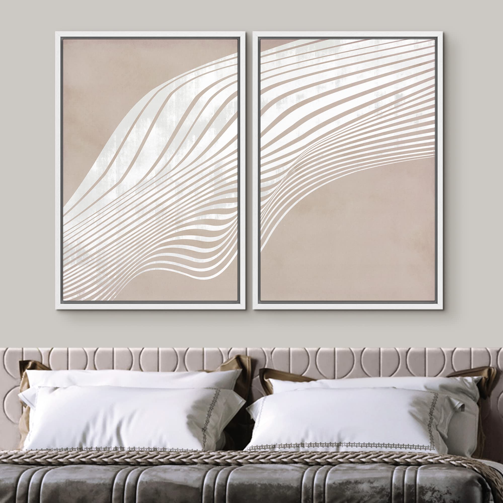 SIGNWIN Framed Canvas Print Wall Art Set White 3D Wave Collage Landscape Abstract Shapes Illustrations Minimal Decorative Nordic Zen Bohemian for Living Room  Bedroom  Office - 16''x24''x2 White