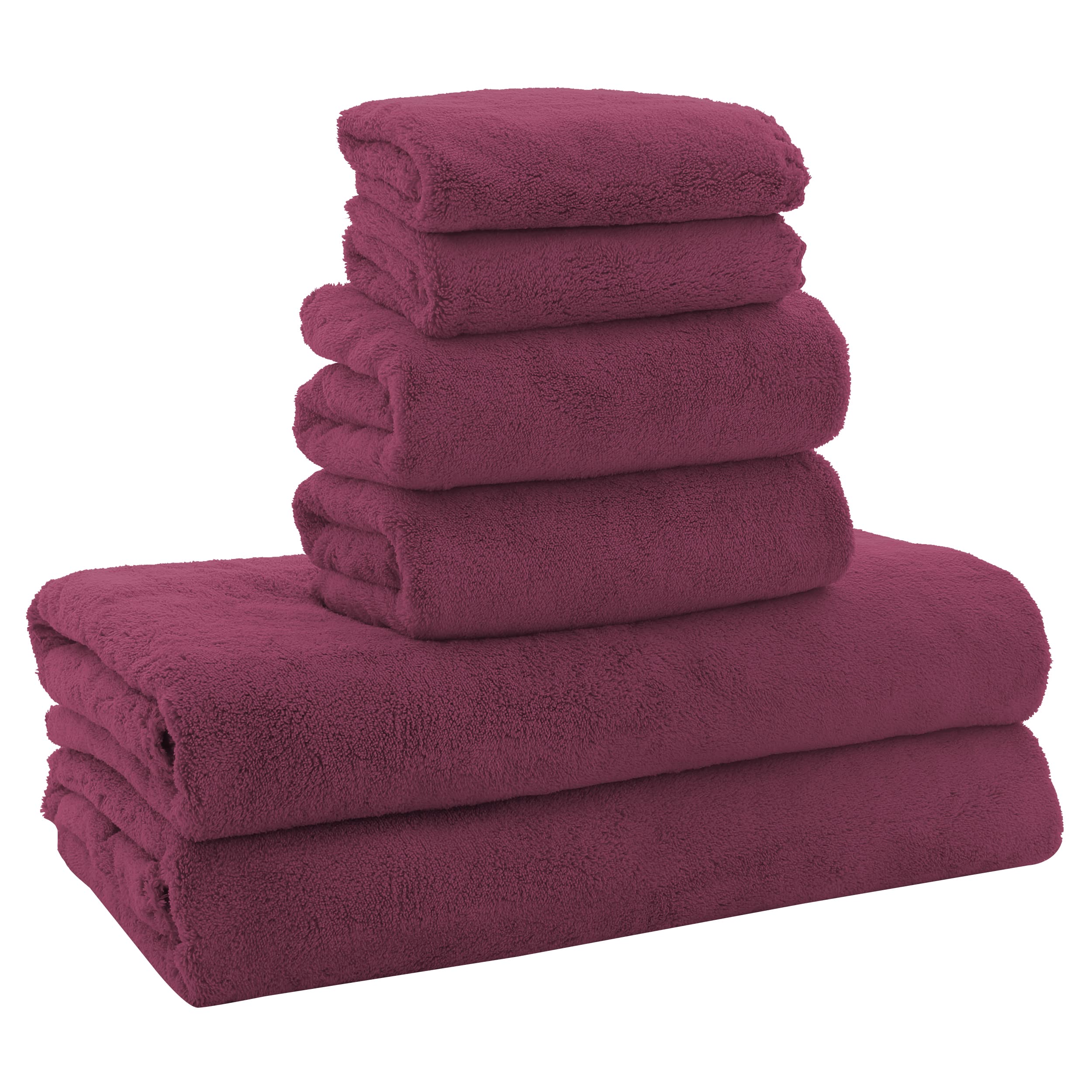 Moonqueen Ultra Soft Microfiber Coral Velvet Towel Set - Quick Drying, 2 Bath Towels, 2 Hand Towels, 2 Washcloths - Burgundy, 6