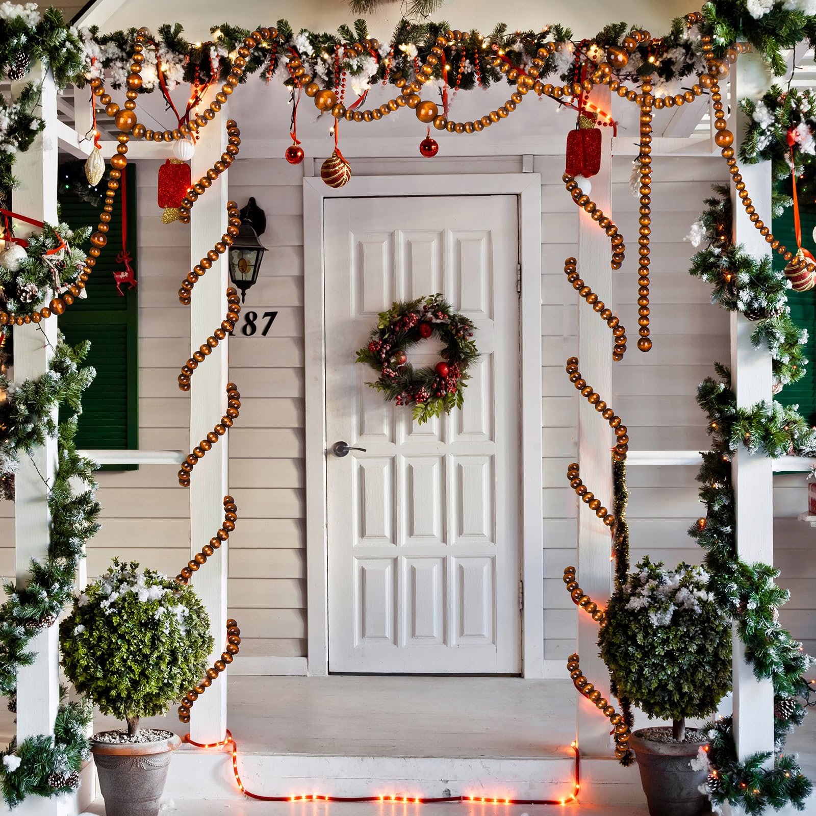 Bucherry 4 Pcs Christmas Wood Bead Garland 28.8 Feet Wooden Beaded Garland Boho Farmhouse Home Decor Hanging Decorations Ornamen