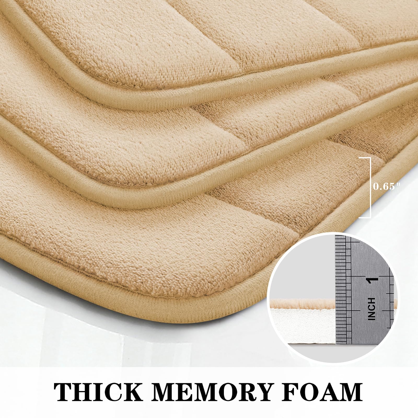 BYSURE Beige Memory Foam Bathroom Rug Set 3 Piece Non Slip Extra Absorbent Shaggy Bathroom Mats and Rugs Sets  Soft & Dry Bath Mat Sets for Bathroom Washable Carpets Set