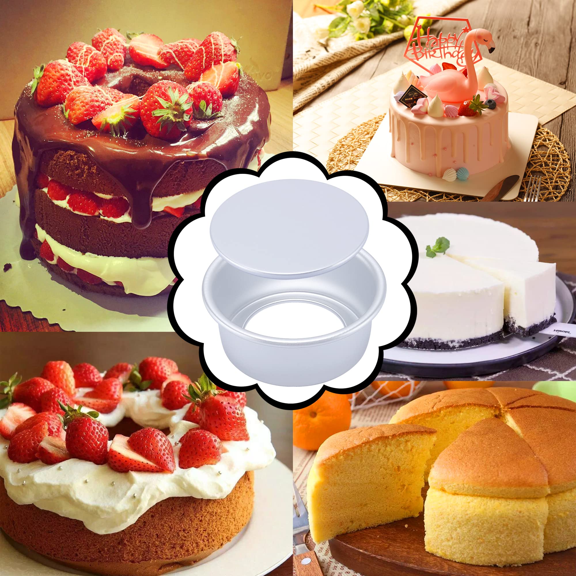 Awtbdp 4 Inch Round Cake Pan Set Of 8, Nonstick Aluminum Baking Pans With 100 Sheets Parchment Paper, Quick Release Removable Bo