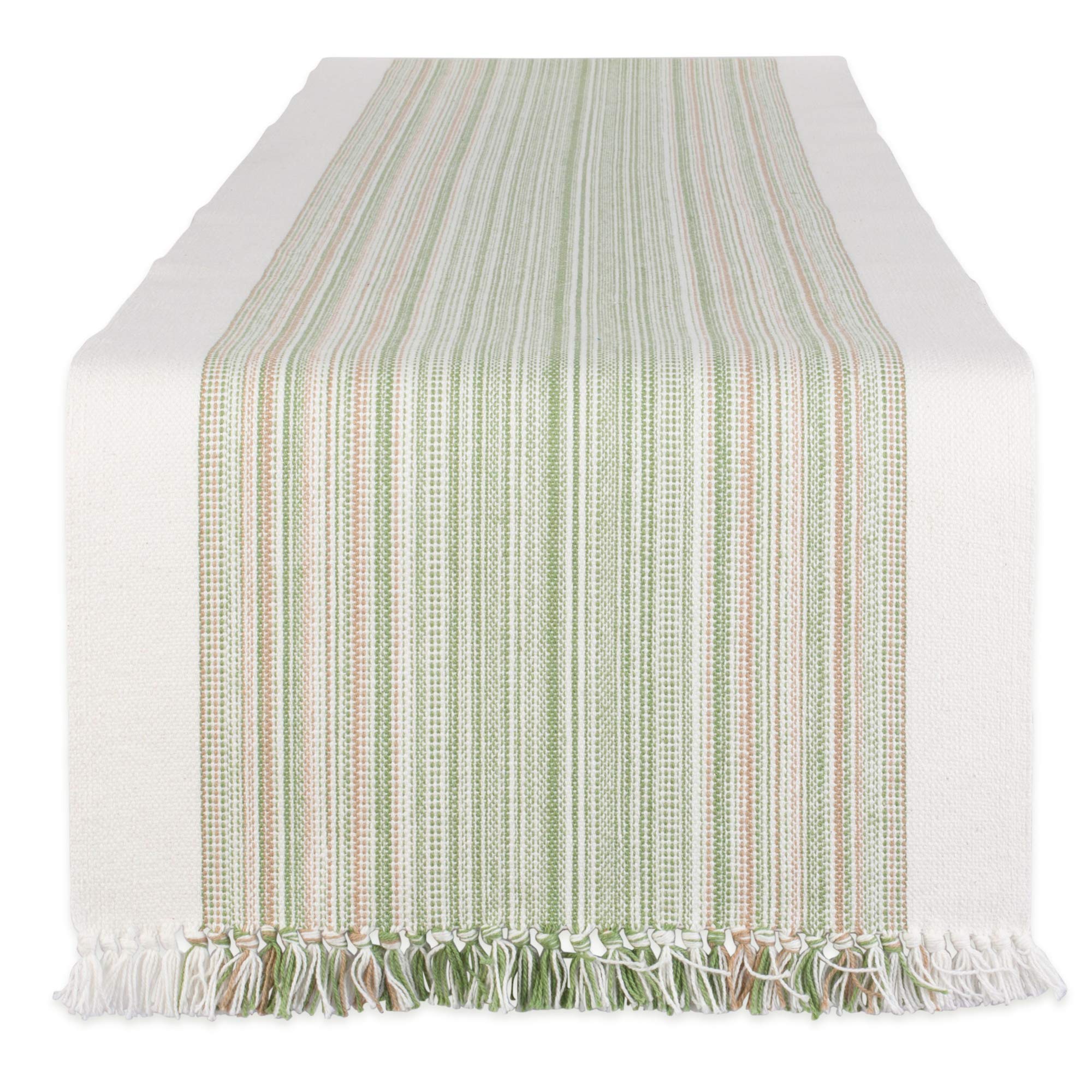 Dii Everyday Collection Fringed Stripe Tabletop, Table Runner, 14X72, Thyme