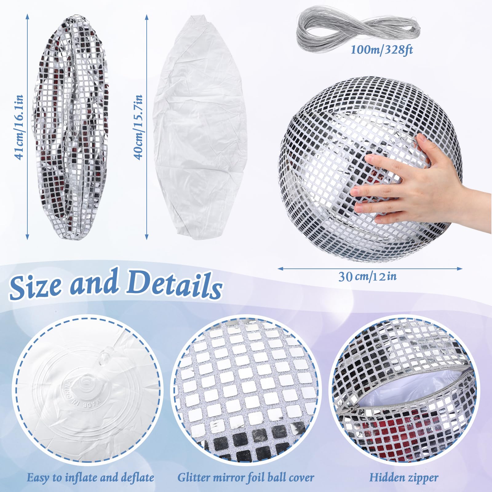 HyDren 4 Set Inflatable Disco Ball with Cover Foldable Hanging Mirror Disco Ornaments for Christmas Wedding Birthday Baby Shower