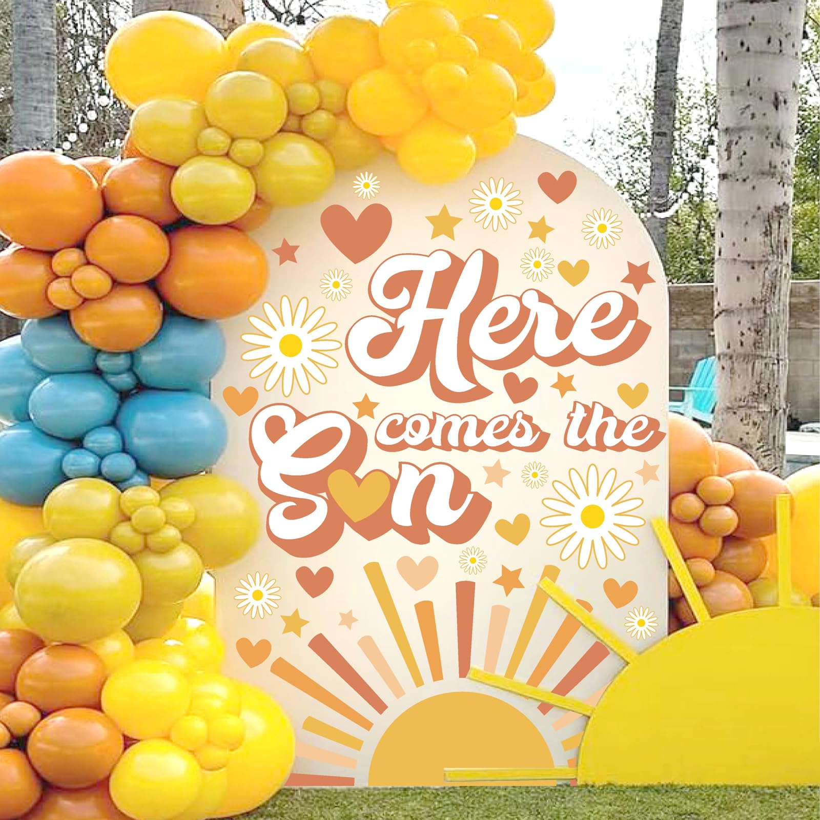 Baby Shower Decals Sign Here Comes the Son Decorations for Backdrop Boho Sunshine Wall Stickers for Balloon Arch Baby Boy Shower