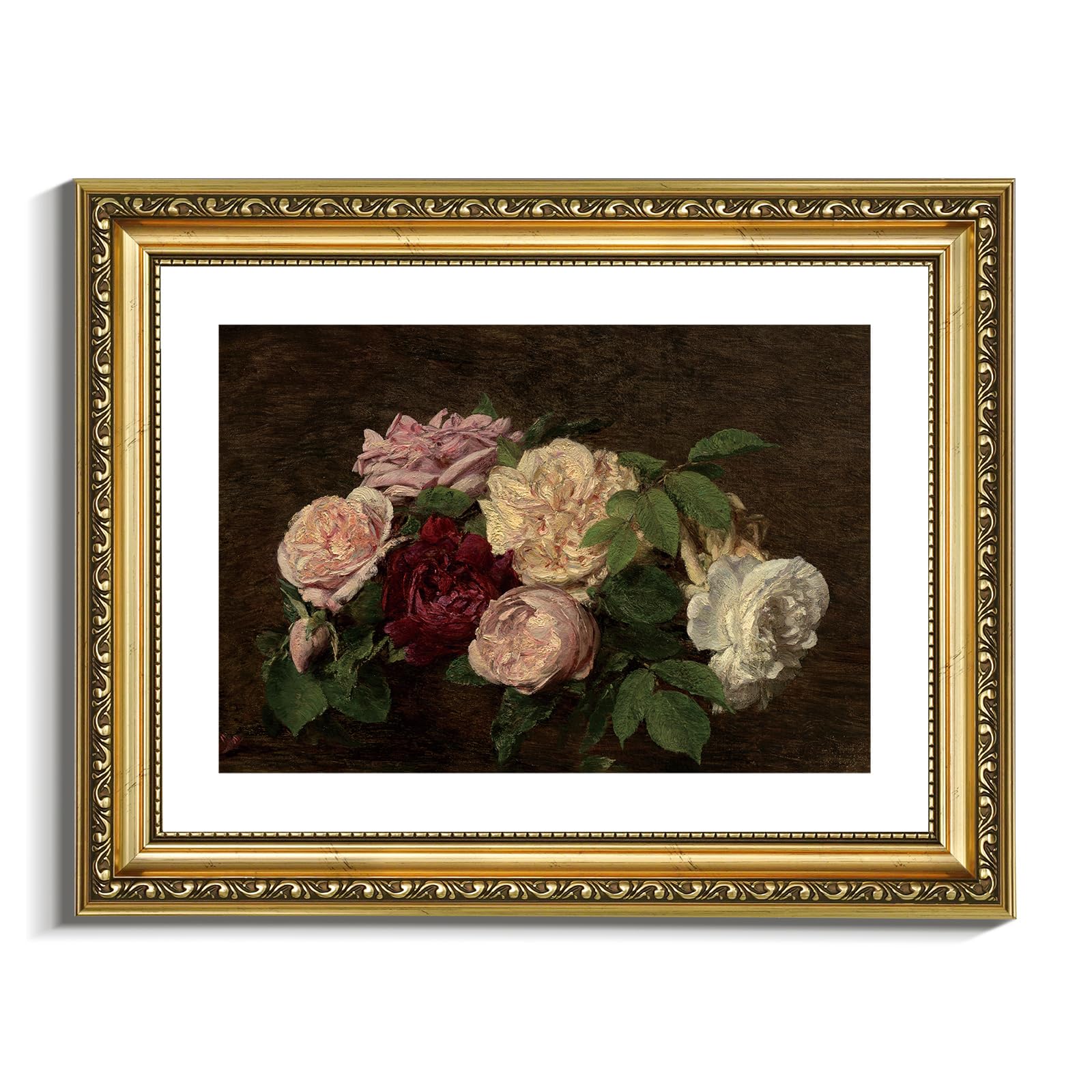 Viyyiea Gold Framed Wall Art Canvas Print Home Decor Rose Vintage Botanical Prints Room Decor Flower Paintings Canvas Art Pictur