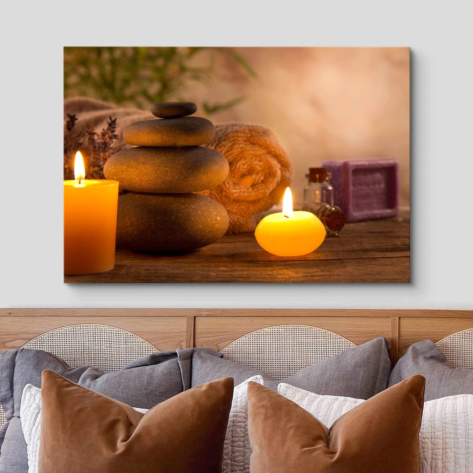 Wall26 Canvas Print Wall Art Zen Pilates Tropical Plant Massage Stone Candles Yoga Nature Photography Realism Rustic Scenic Land