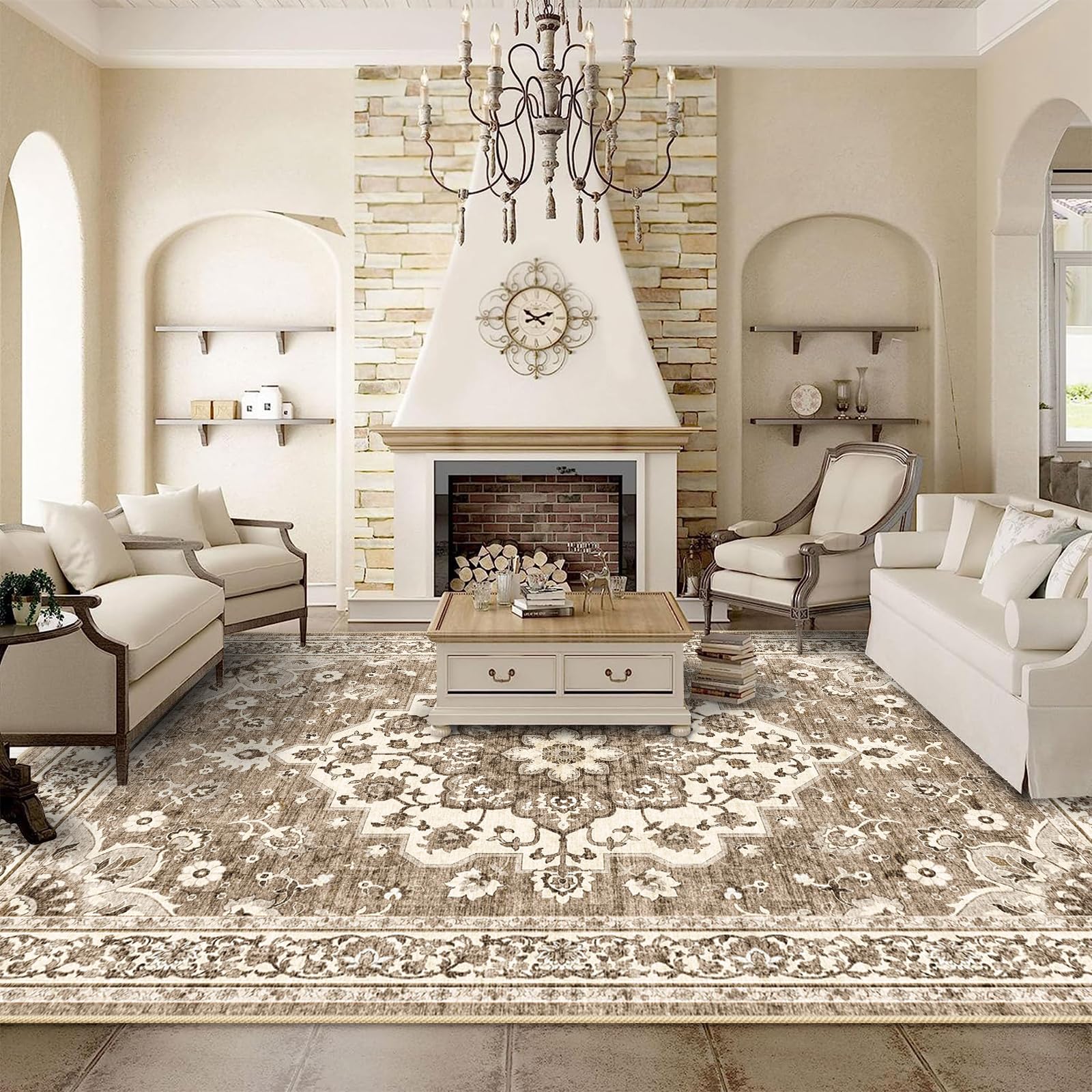 TOPRUUG Washable Oriental Area Rug - 9x12 Rugs for Living Room Soft Carpet for Bedroom Waterproof Floral Distressed Indoor Stain
