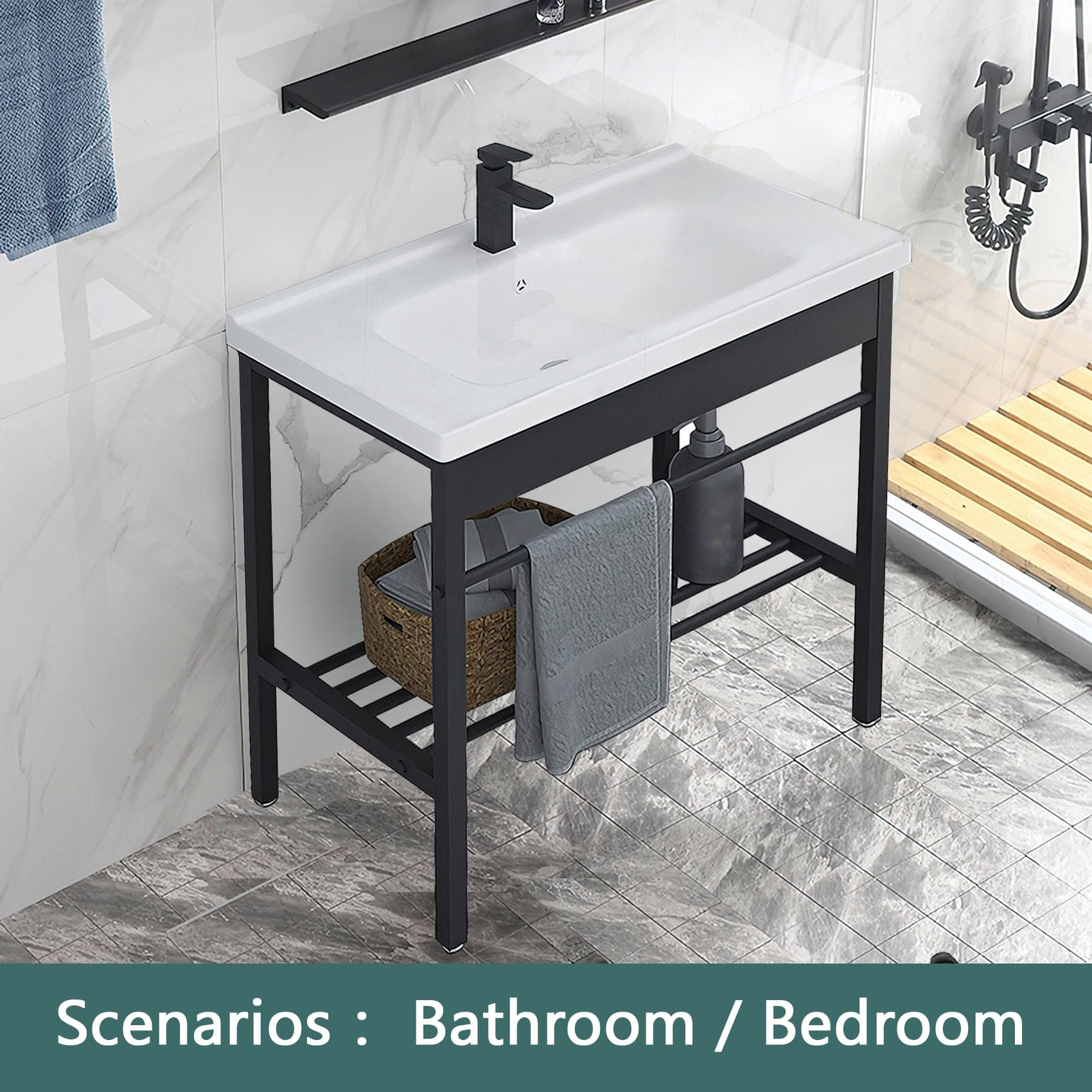 Freestanding Bathroom Console Sink, Bathroom Vanity With Sink, 28.3'' X 19'' X 32.3'' Ceramic Console Sink Set With Bracket, Uti