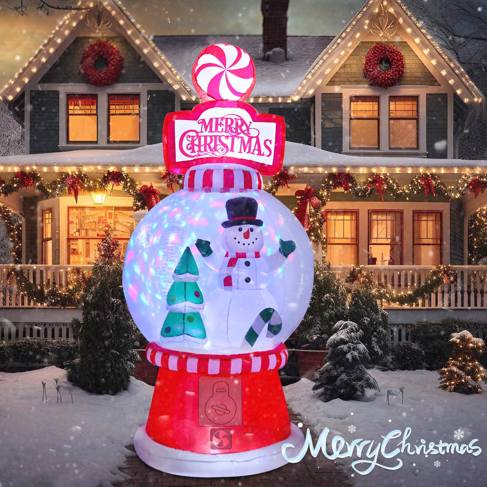 Vigdur 8 Ft Christmas Inflatables Outdoor Decorations, Blow up Inflatable Snow Globe with LED Lights for Indoor Outdoor Garden Y