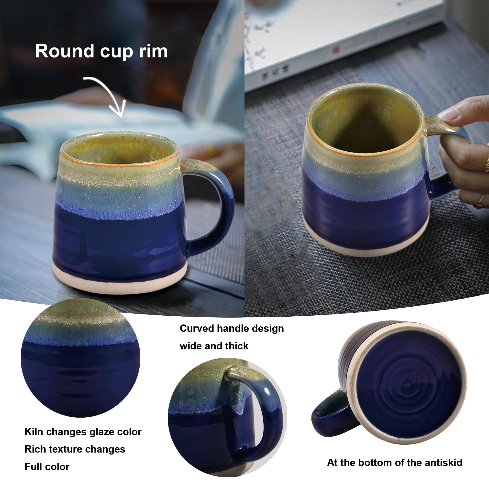 Blue Tone Reactive Glaze Mug 13.5 Ounce, Porcelain Mug For Coffee, Tea, Milk Or Other Liquid, Kiln-Change Technique Unique Cups