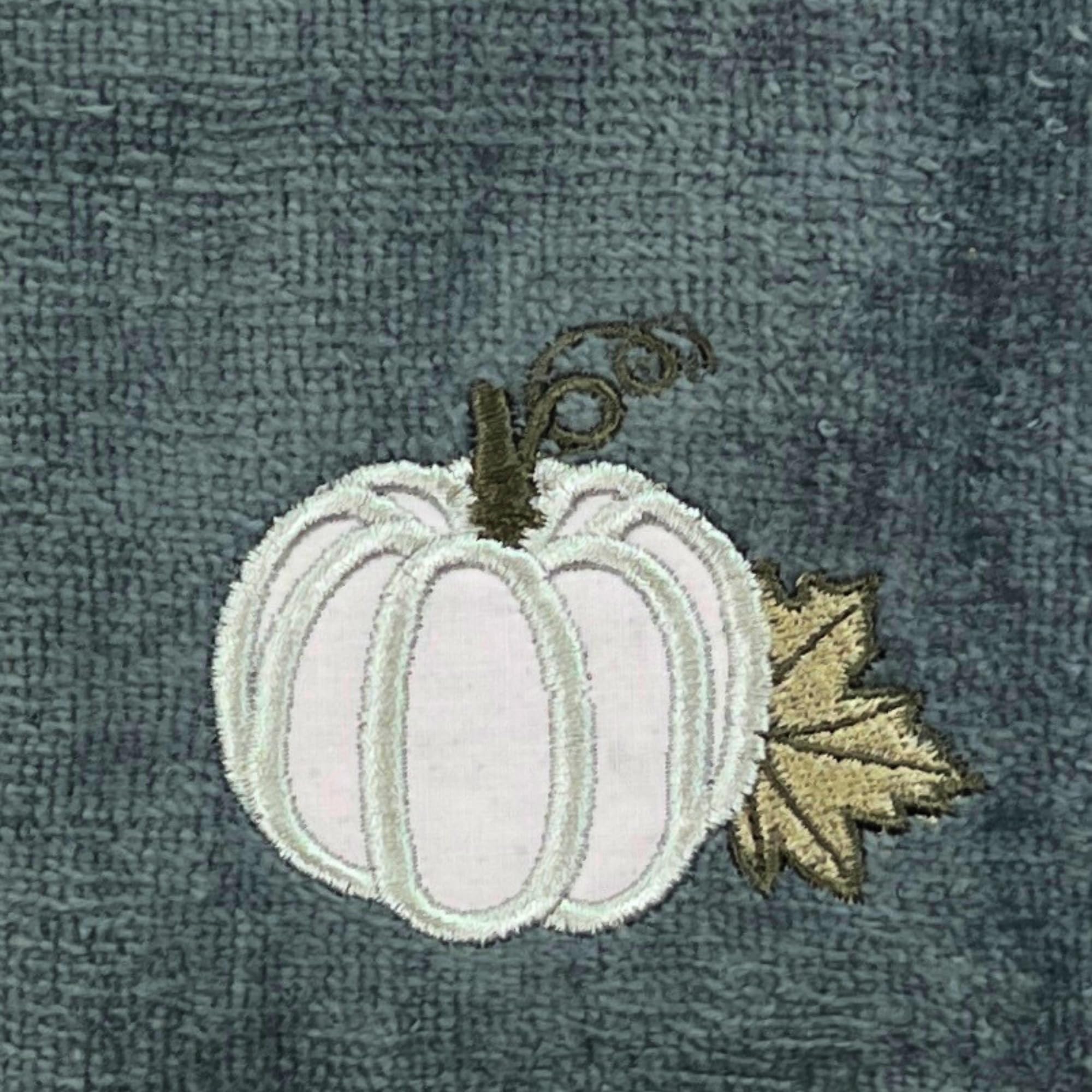 Serafina Home Decorative Fall Harvest Hand Fingertip Towels: Harvest Grey Pumkin On Grey Plush Soft Cotton, Set Of 2 12 X 18 Inc
