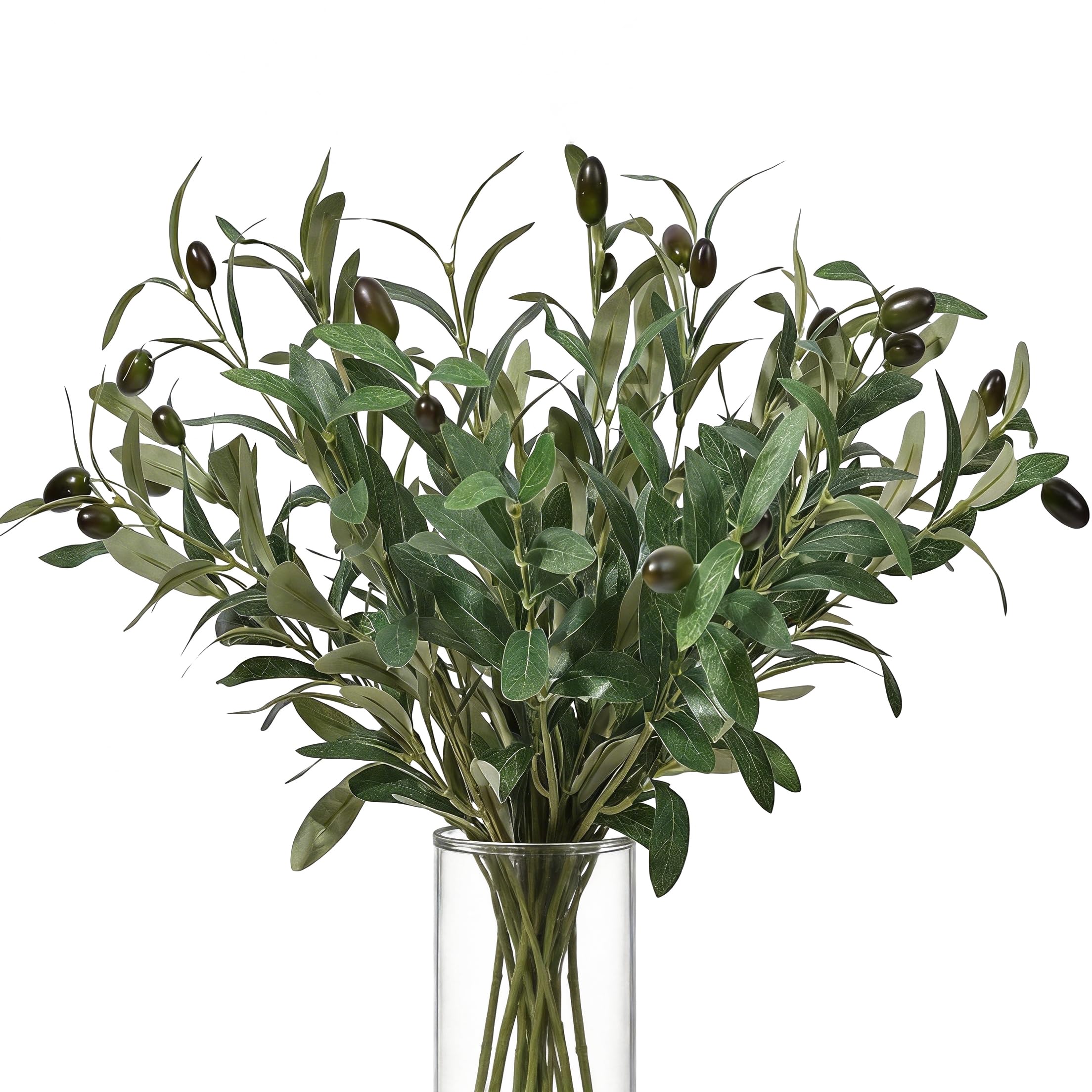 10 PCS 18 Inch Faux Olive Branches for Vases - Realistic Faux Olive Tree Stems with Lifelike Leaves & Fruits, Eucalyptus Stems,F