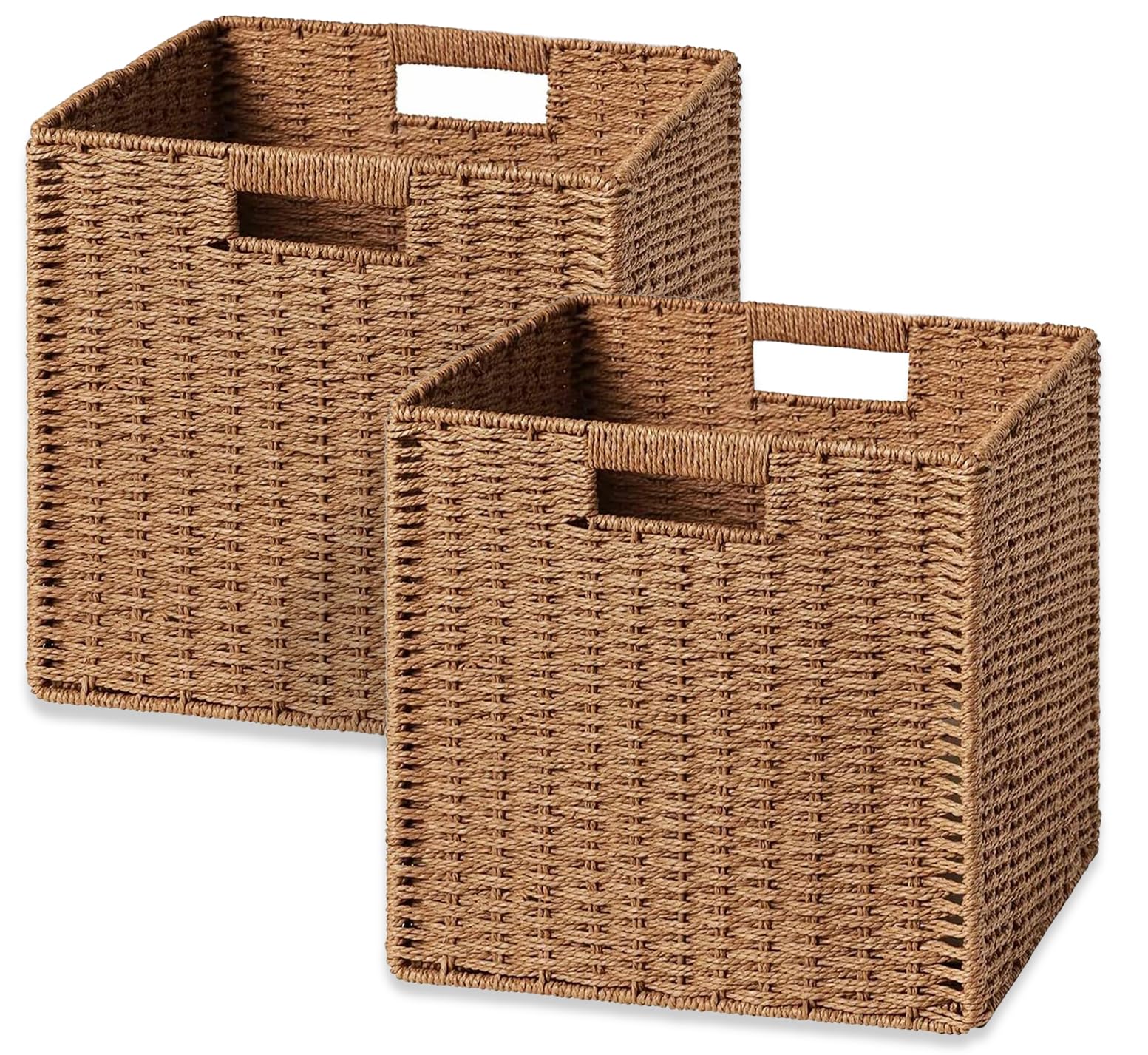 Ubbcare 2 Pack Wicker Basket, 11.8L  11.8H  11W Inch Woven Paper Rope Storage Baskets For Shelves, Foldable Cube Storage Bin Wit