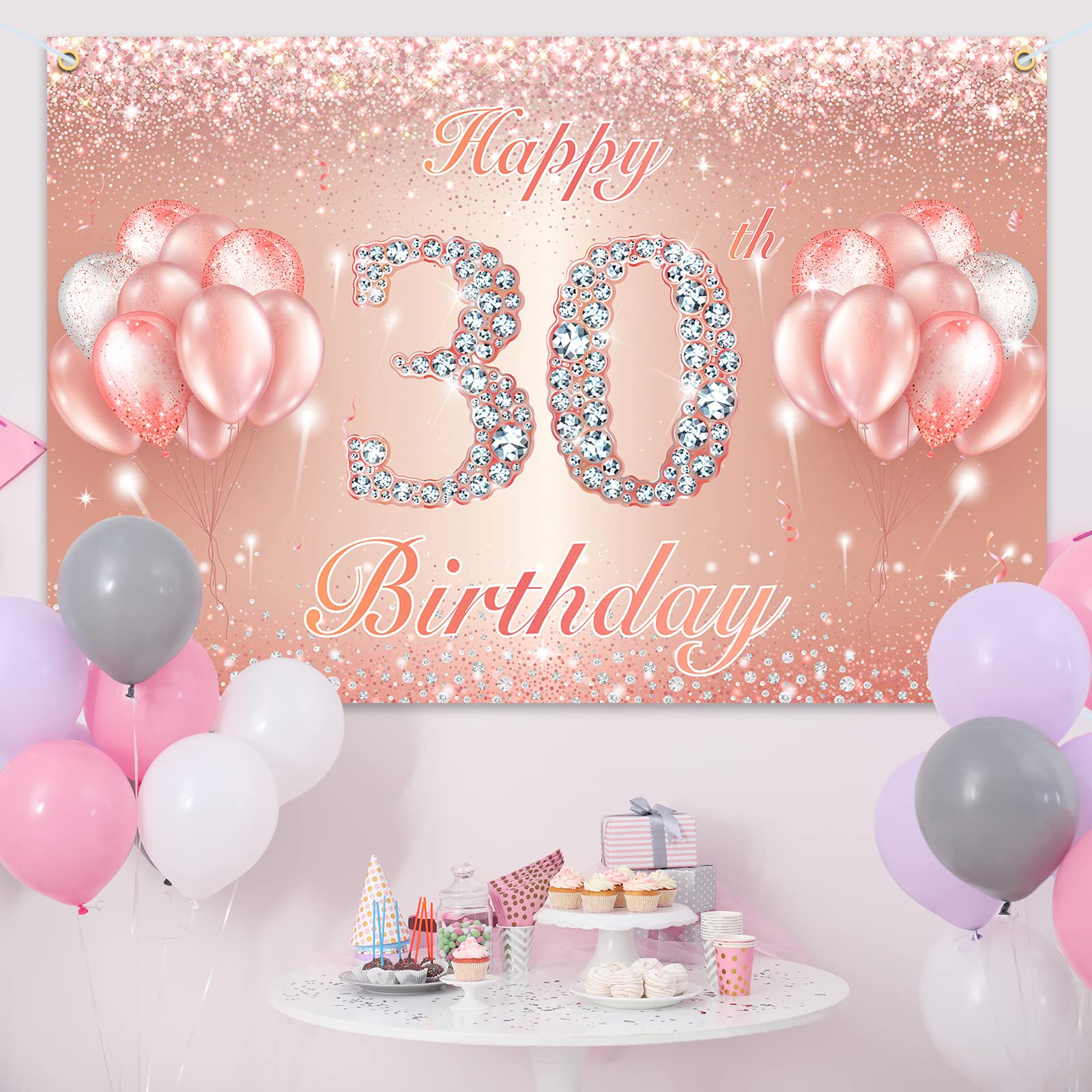 Happy 30Th Birthday Banner Backdrop - 30 Birthday Party Decorations Supplies For Women Or Men - Rose Gold 4 X 6Ft