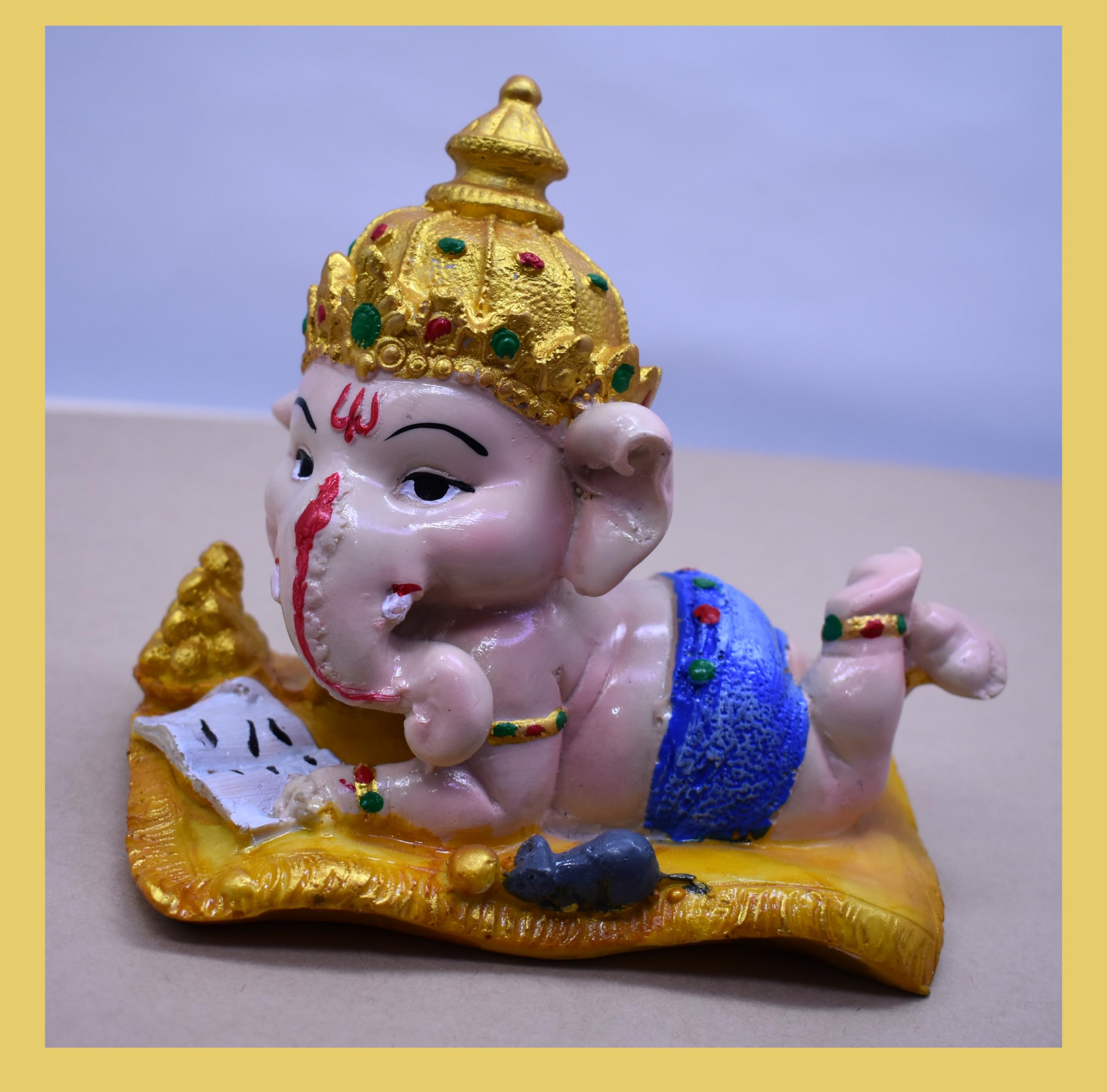 Jyesh Jewel Resin Book Reading Lord Ganesha Showpiece | Sleeping Ganpati Statue For Home, Office And Table Decoration (Multicolo