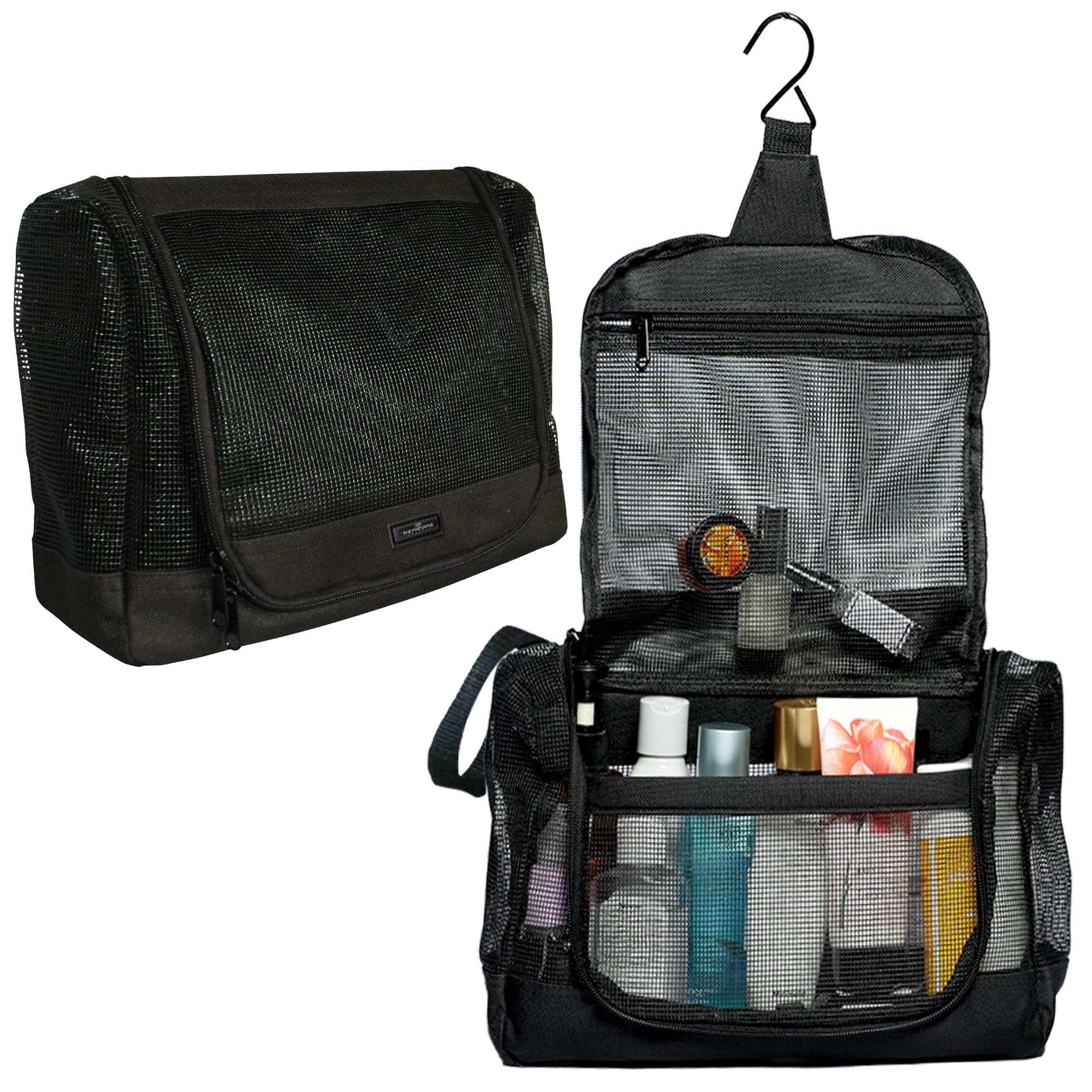 The Fine Living Portable Latex Mesh Shower Caddy Tote Bag, Gym Shower Caddy Hanging Organizer with Metal Hook, Dorm Room Essenti