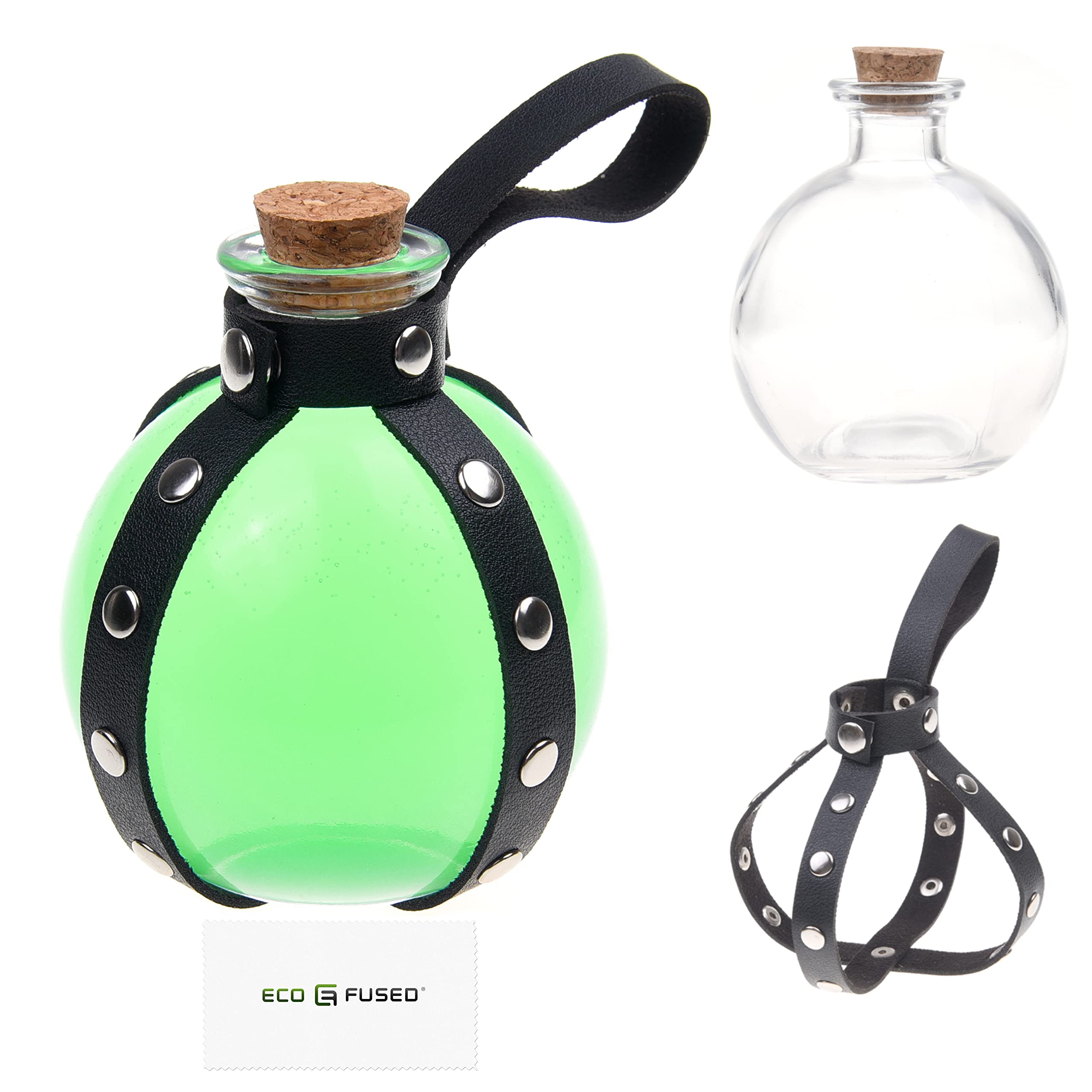 Eco-Fused Cosplay Potion Bottle with Holder - Clear Spherical, Wizard, Witch Costume Accessory - Stopper, Holder, Belt Loop