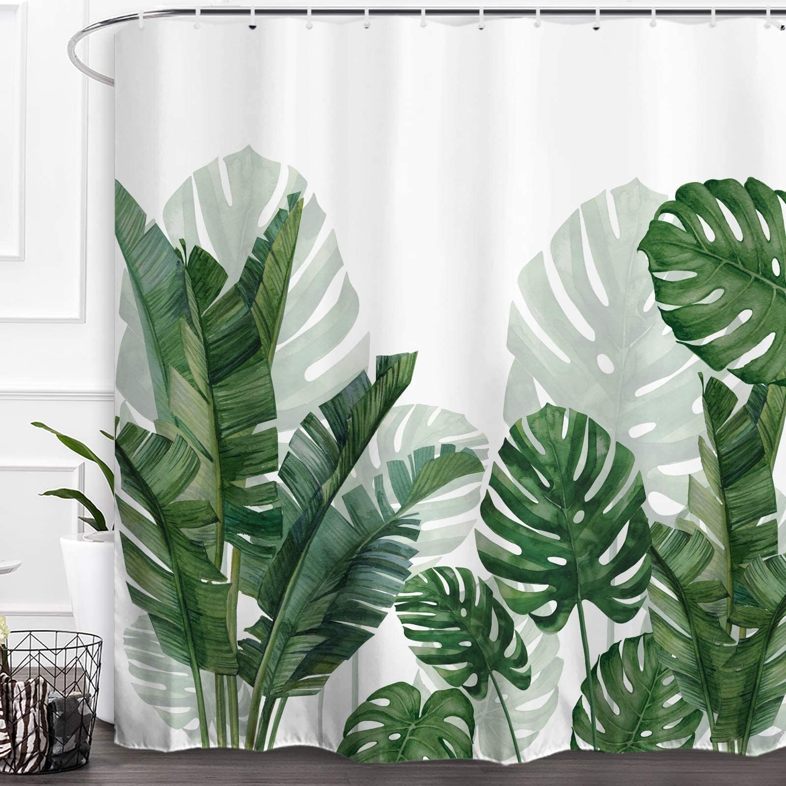 Baccessor Green Leaf Shower Curtain Fresh Palm Tree Banana Leaves Tropic Palm Pattern Bathroom Decoration Bath Curtain Decor Wit
