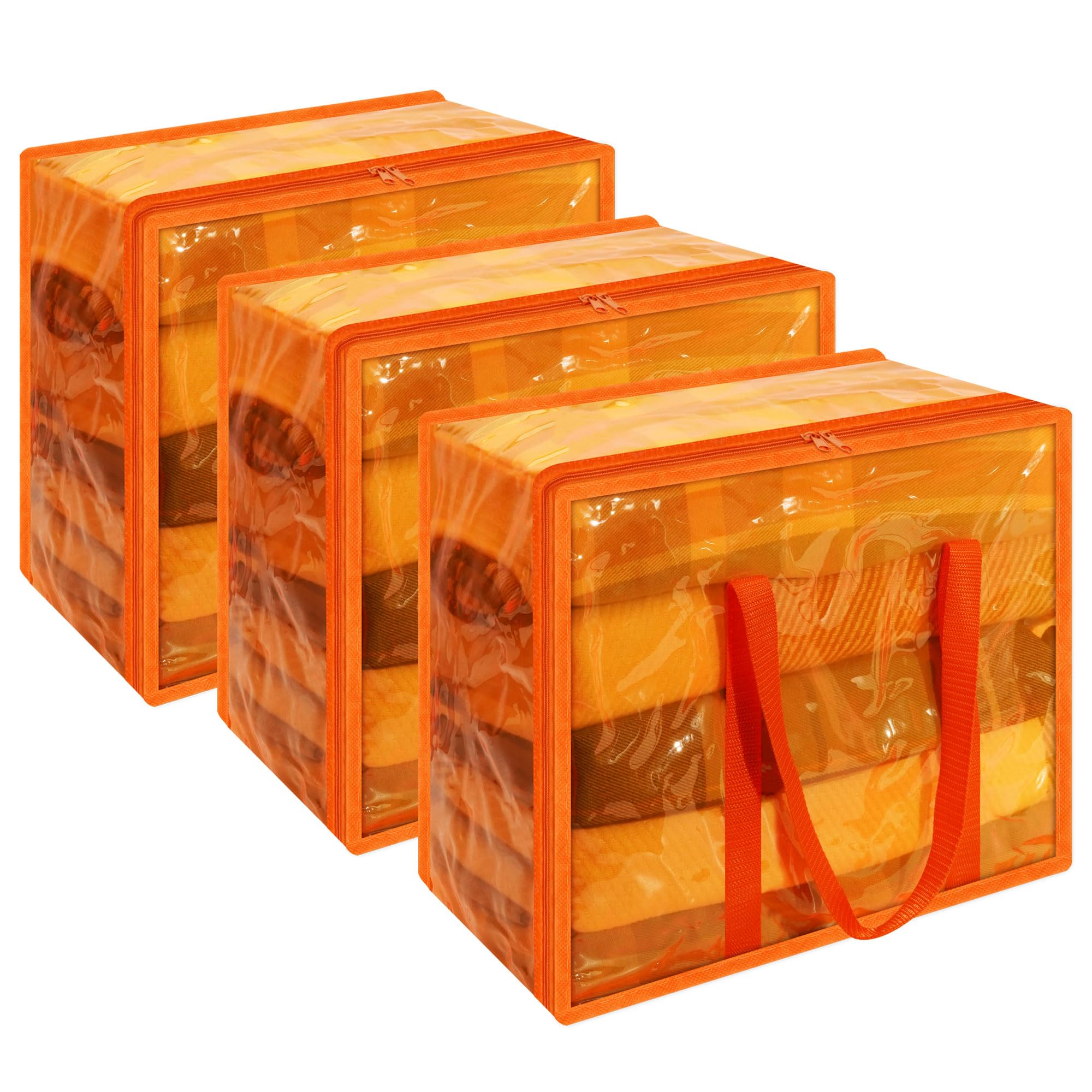 Vieshful Orange 40L Clear Clothes Storage Bag Colorful Clothes Organizer with Zipper Vinyl Storage Bag for Comforter, Blanket, B