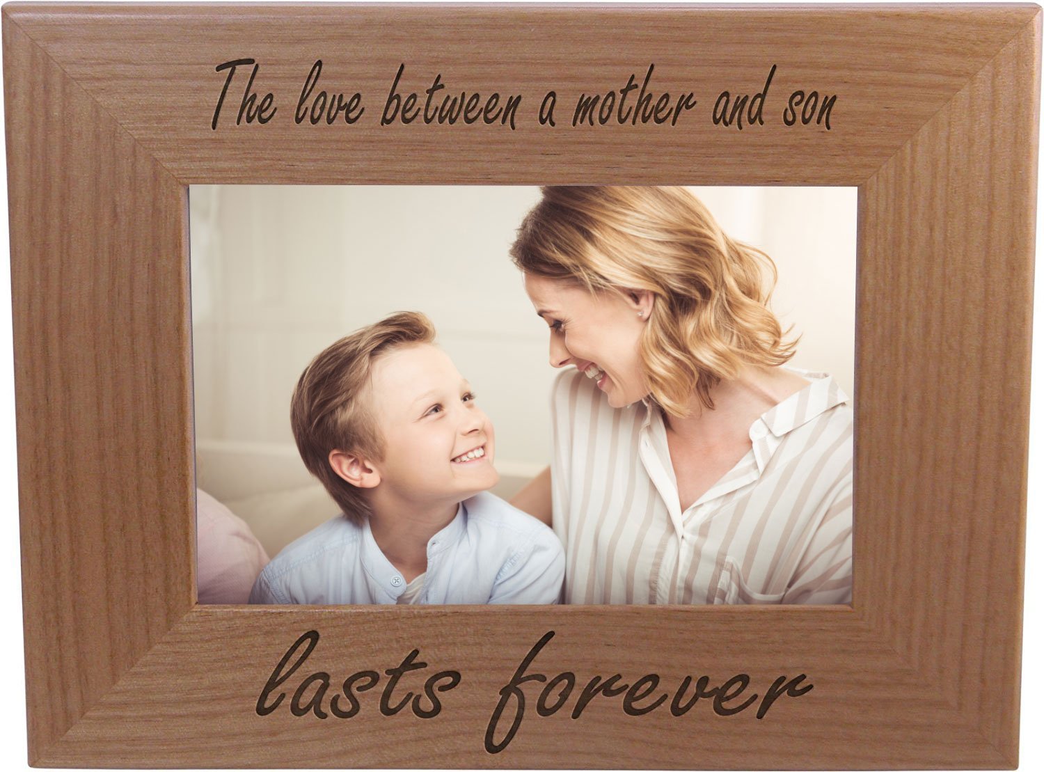 The Love Between A Mother and Son Lasts Forever Engraved Tabletop/Hanging Natural Alder Wood Picture Frame (4x6 Horizontal)