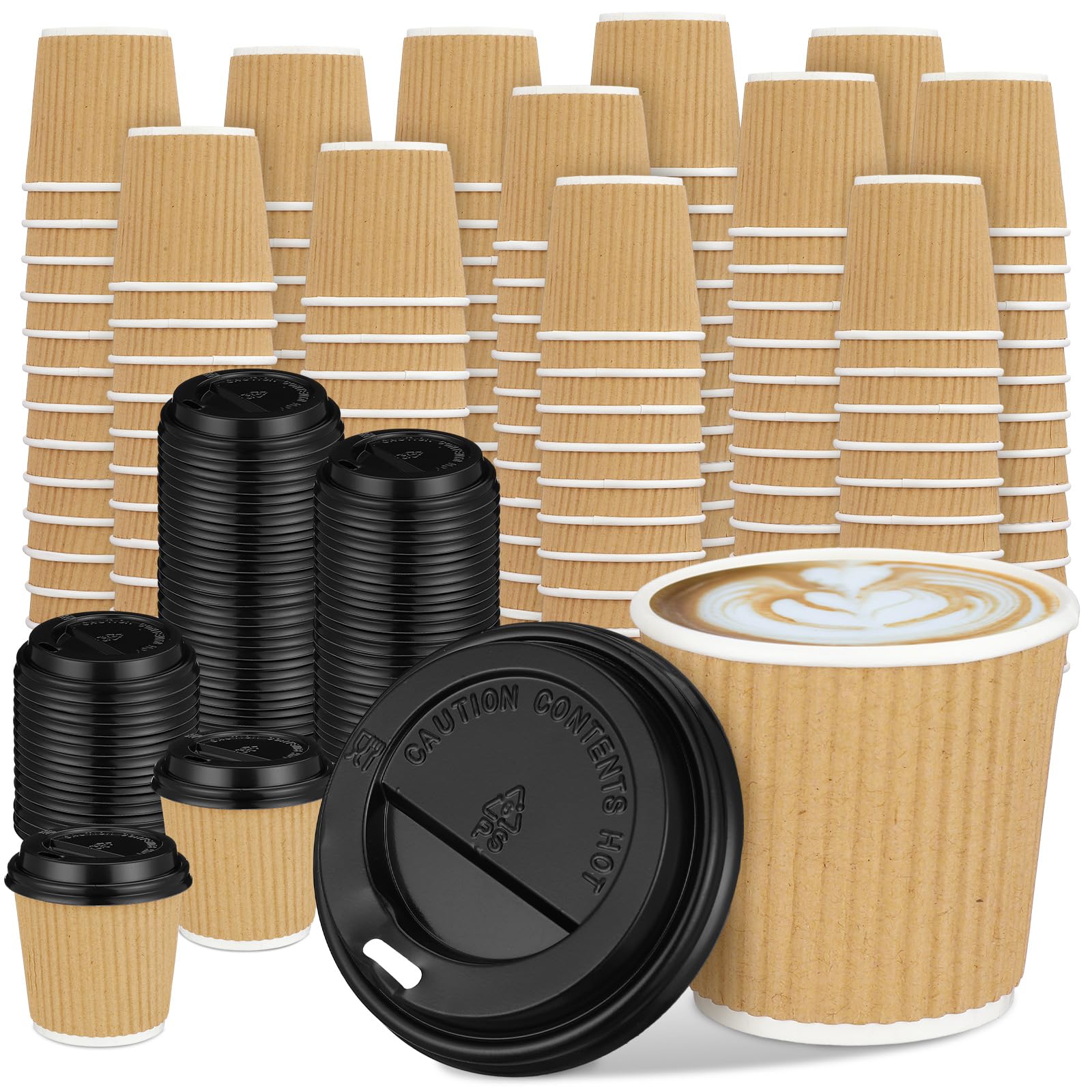 Uiifan 100 Set 4Oz Disposable Espresso Cups With Lids Ripple Corrugated Paper Disposable Coffee Cups Insulated Hot Cups Ripple C