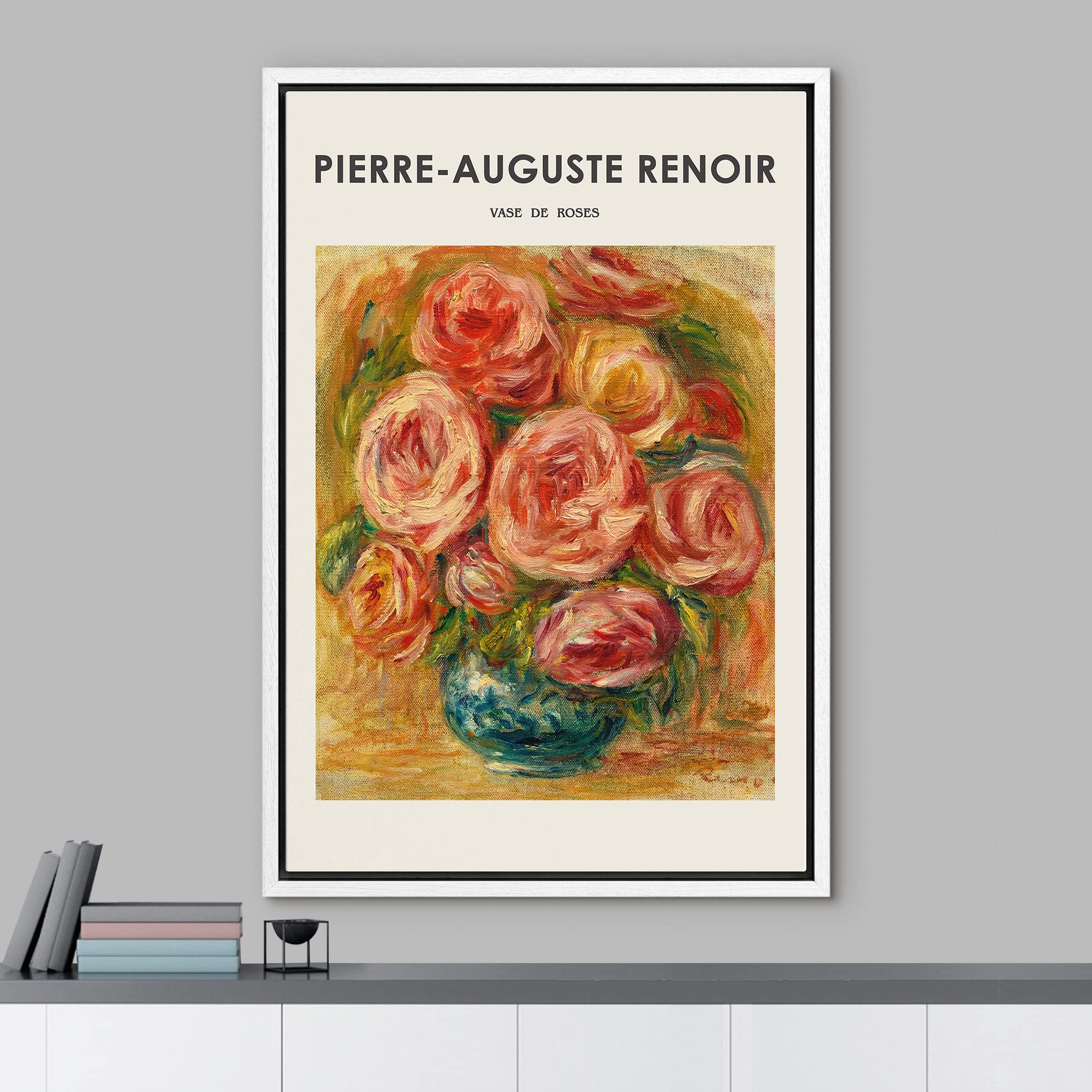 Idea4Wall Framed Canvas Print Wall Art Vase Of Roses By Pierre-Auguste Renoir Nature Floral Illustrations Fine Art Traditional C