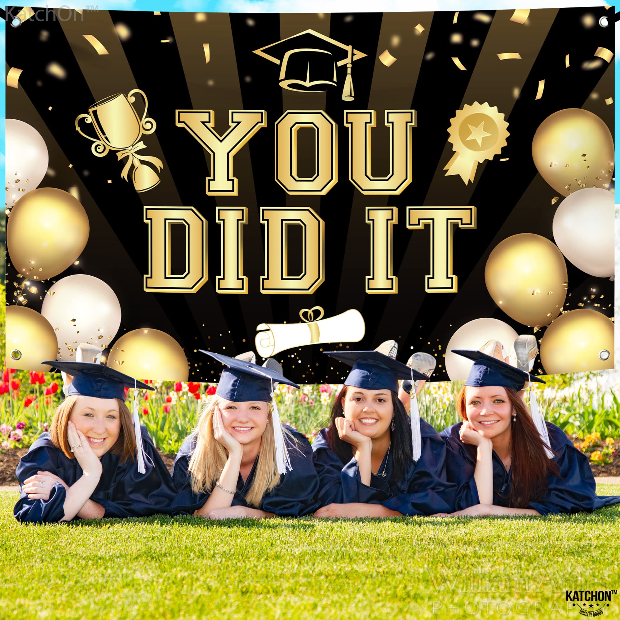 Katchon, Black You Did It Banner 2024 - Xtralarge, 72X44 Inch | 2024 Graduation Banner, Black And Gold Graduation Decorations Cl