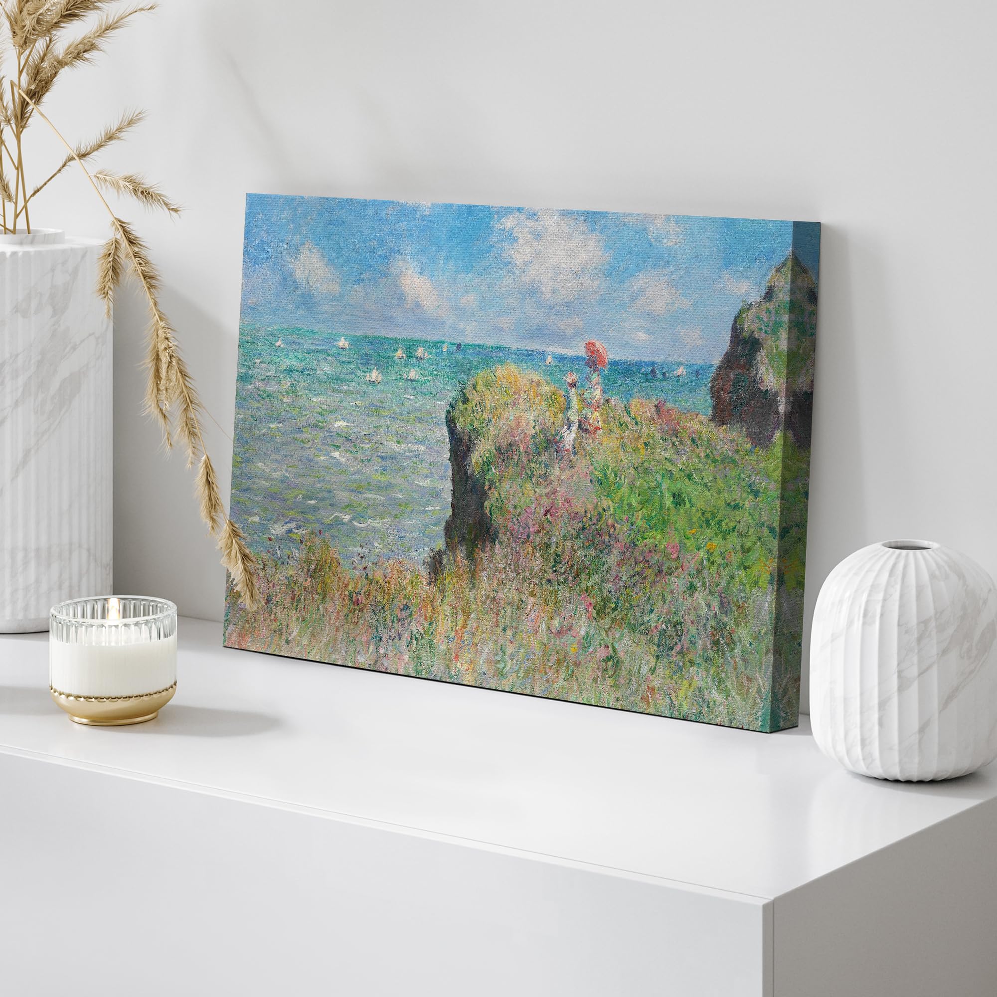 Wall26 - Claude Monet - Cliff Walk At Pourville - Impressionist Modern Art - Canvas Art Home Art - 16X24 Inches